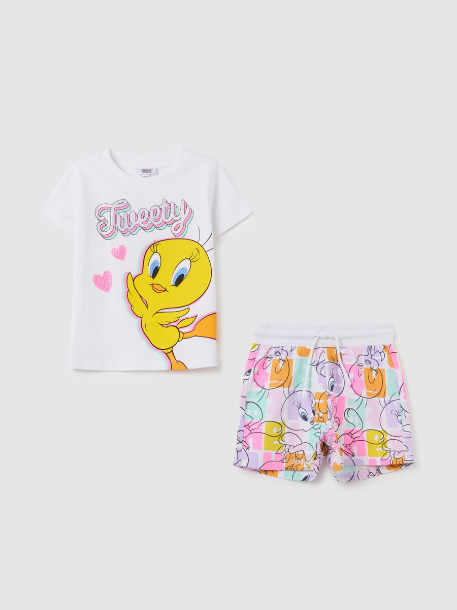 Girls' white pure cotton set regular fit with Looney Tunes prints_0