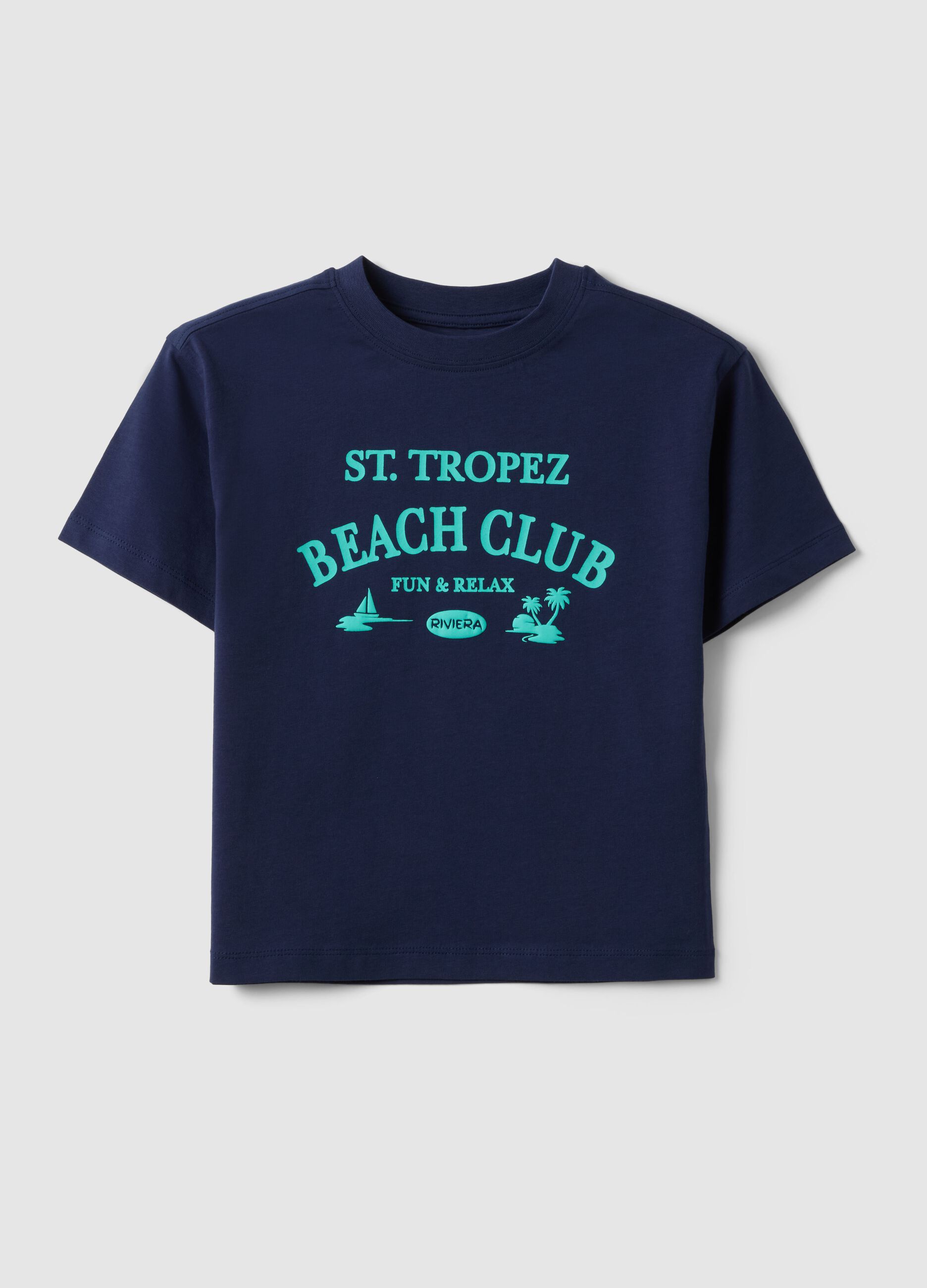Blue pure cotton T-shirt for boys with print