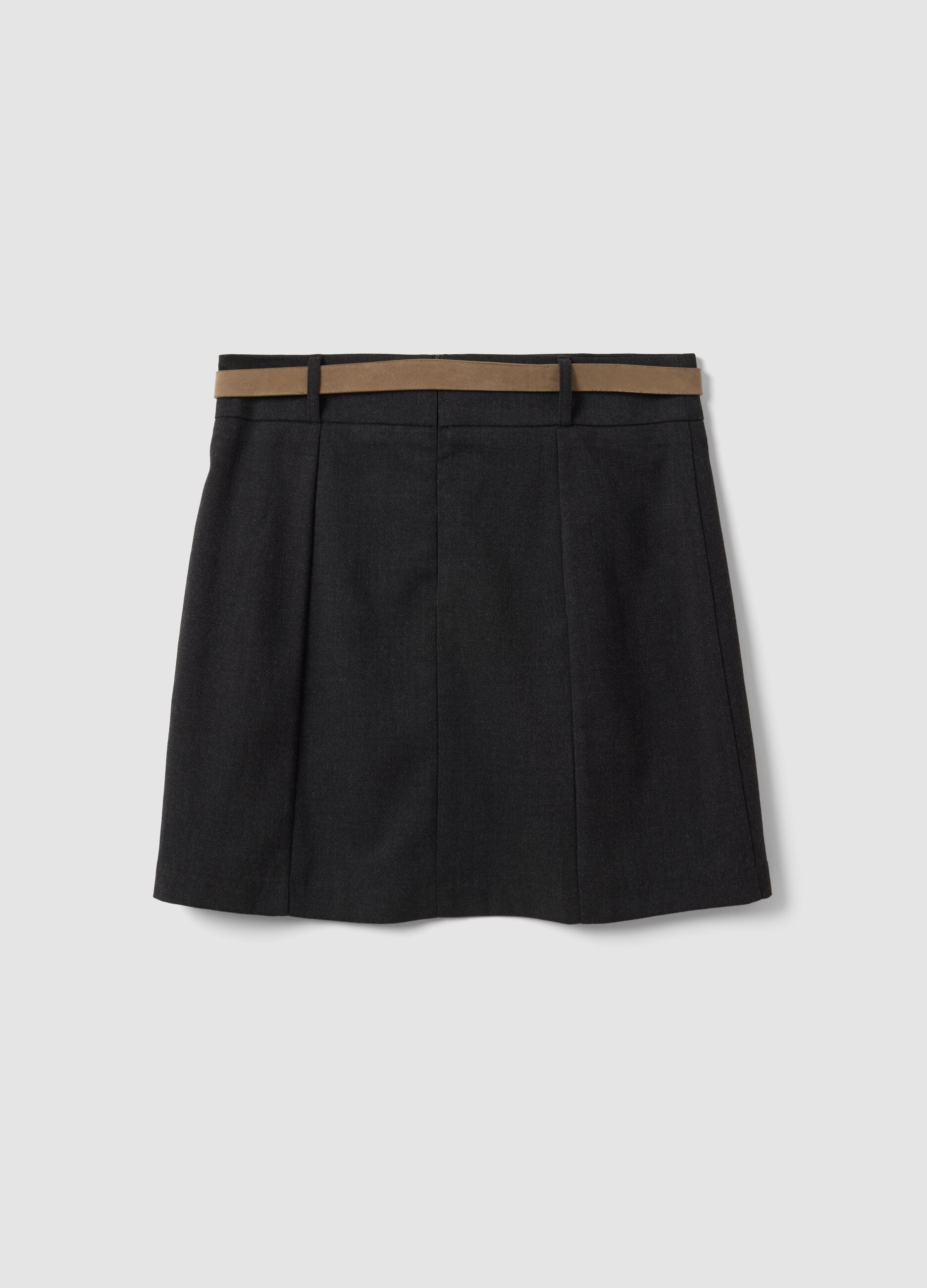 Grey stretch viscose mini skirt with belt