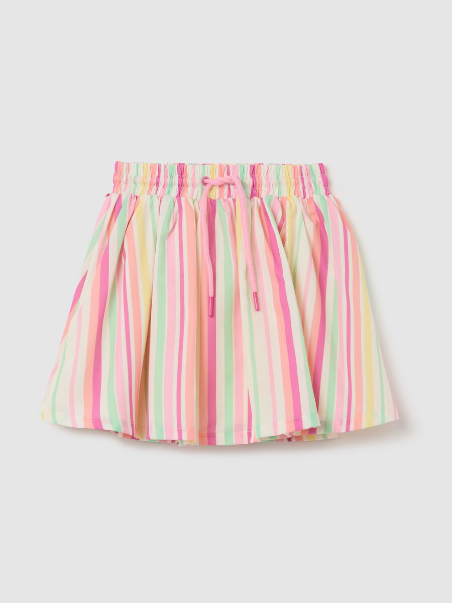 Girls' mixed skirt with multicoloured stripes and elasticated waistband_0