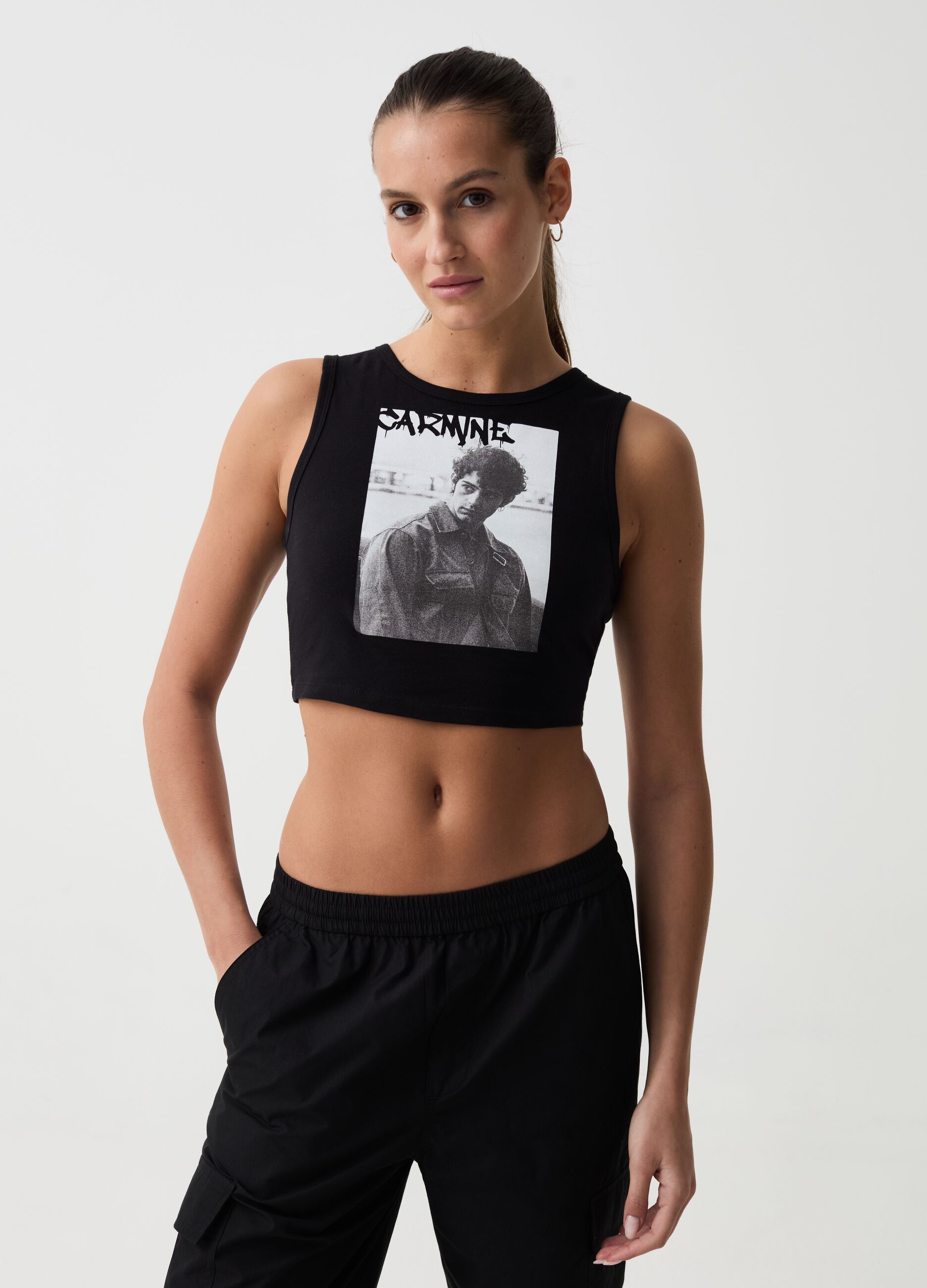 Tank top cropped con stampa B.ANGEL X MARE FUORI