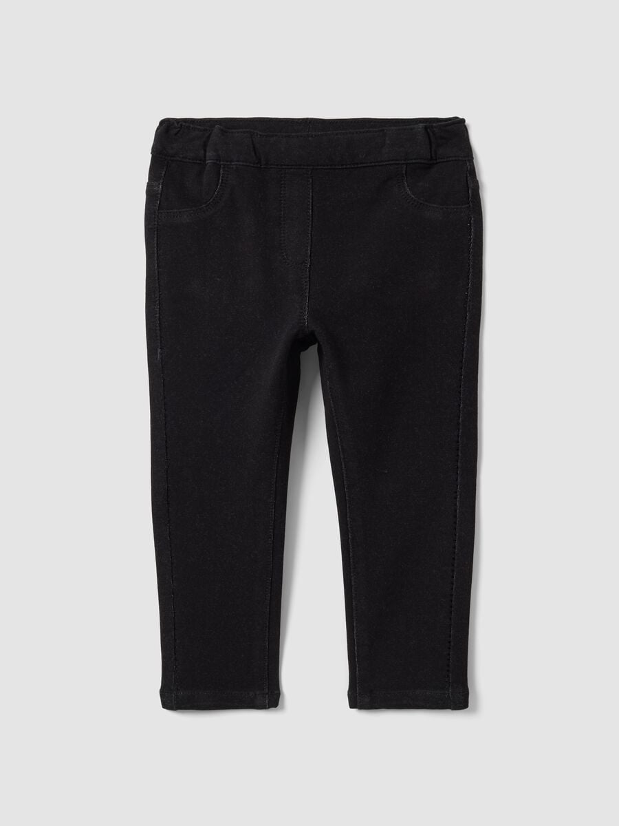 Black skinny-fit stretch cotton jeggings for baby girls_0