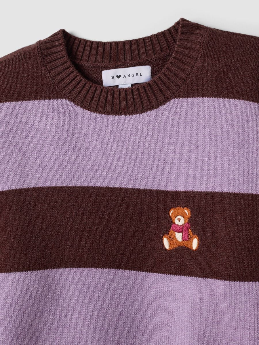 Multicoloured striped viscose-blend jumper with teddy bear embroidery, regular fit_6