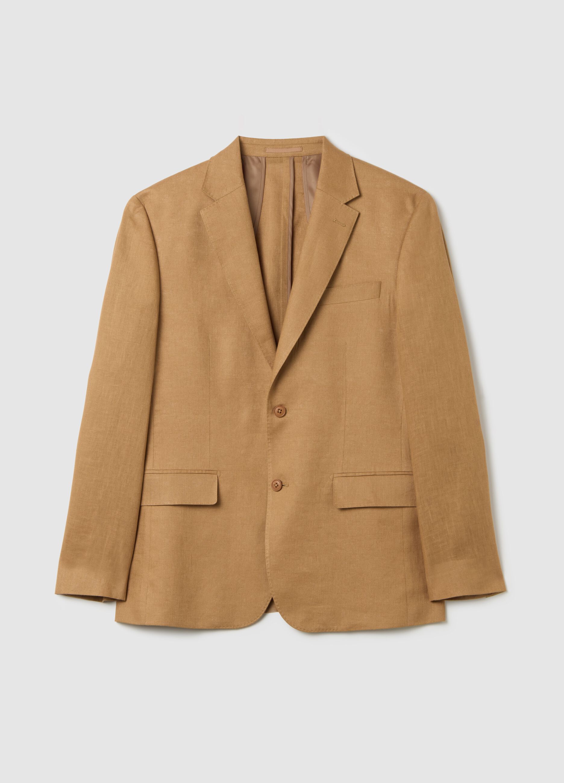 Blazer da uomo in puro lino marrone slim fit