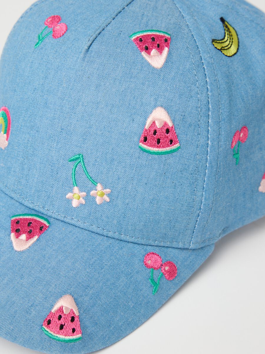 Denim baseball cap with embroidery_2