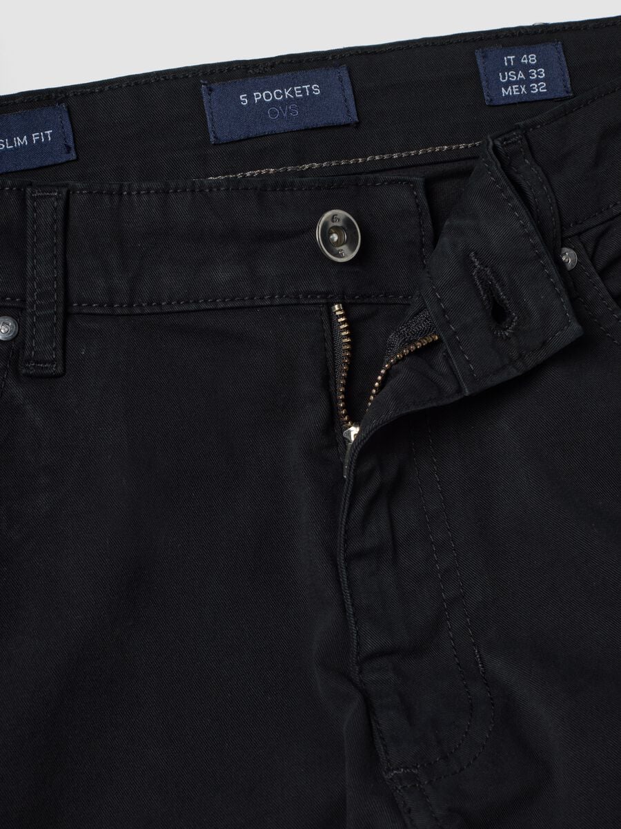 Black slim-fit five-pocket stretch cotton trousers_1