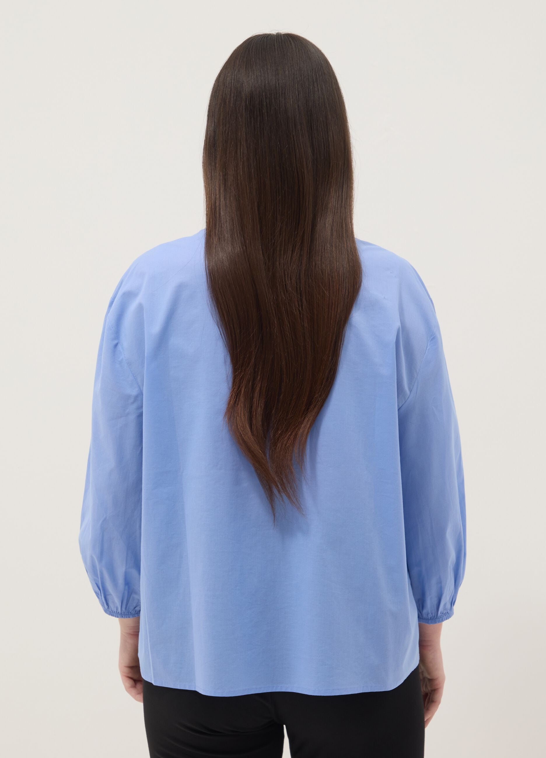 Light blue pure cotton shirt with embroidery
