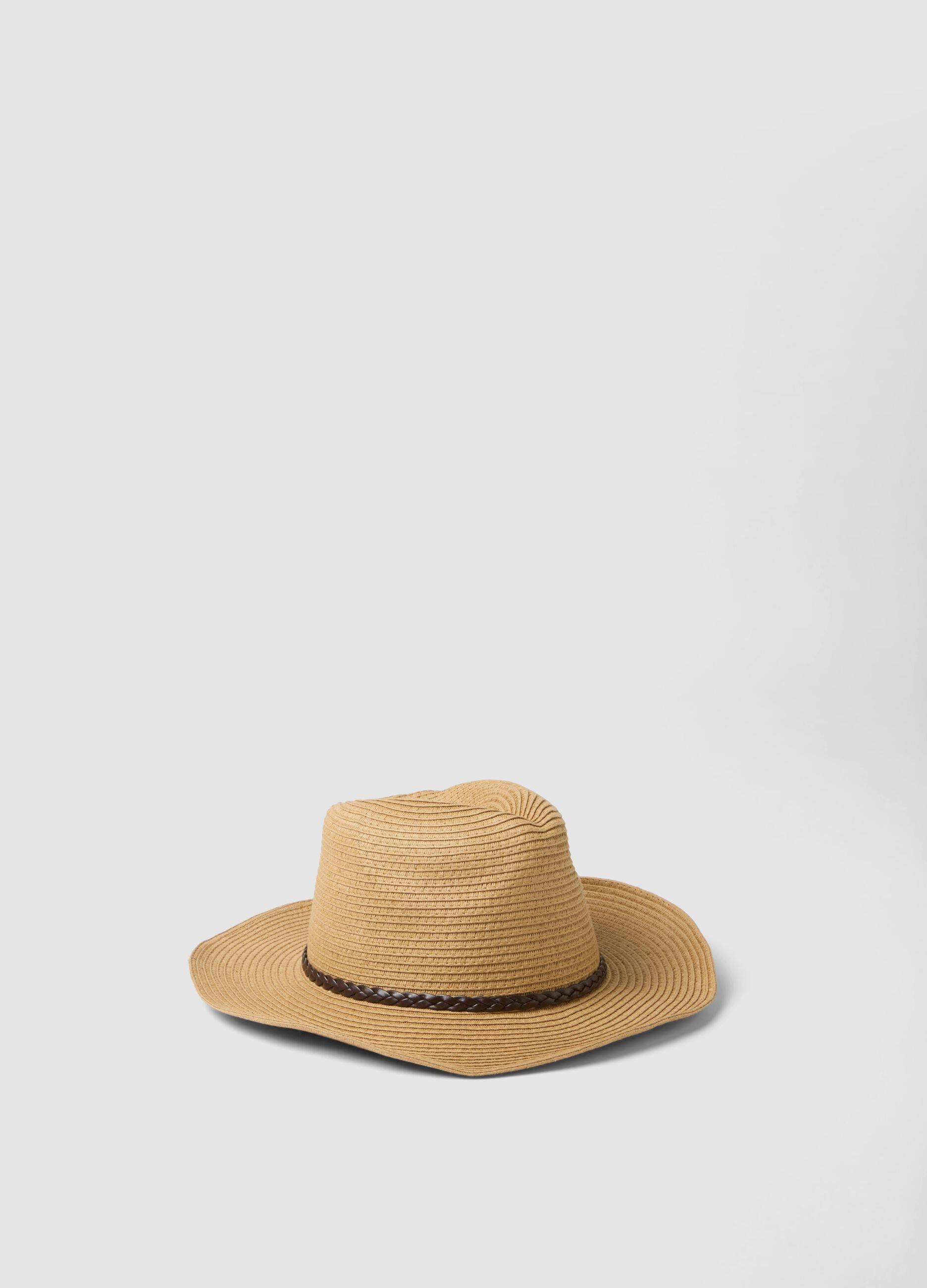 Beige fedora hat in pure paper fabric, unlined
