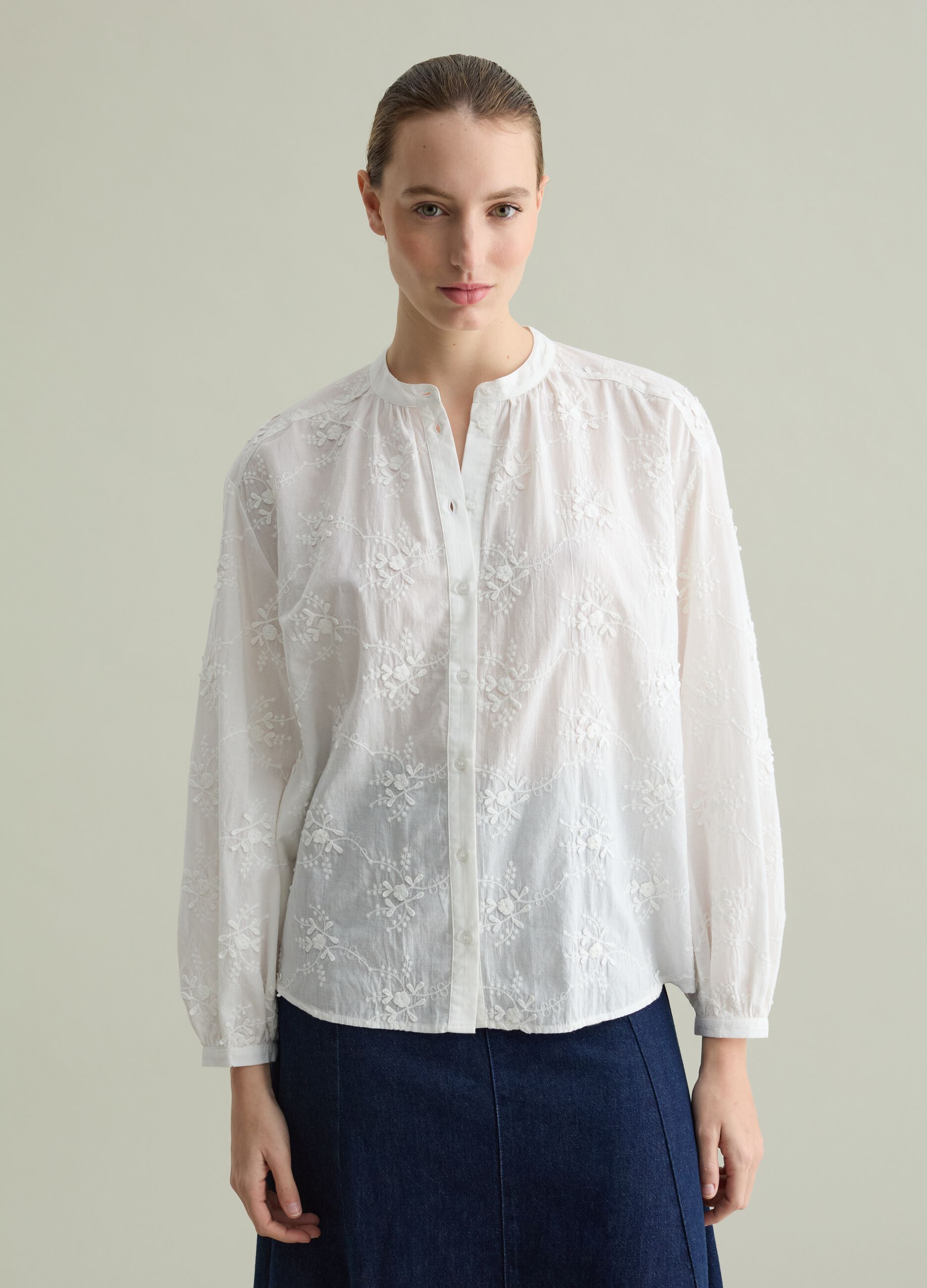 Shirt with all-over floral embroidery