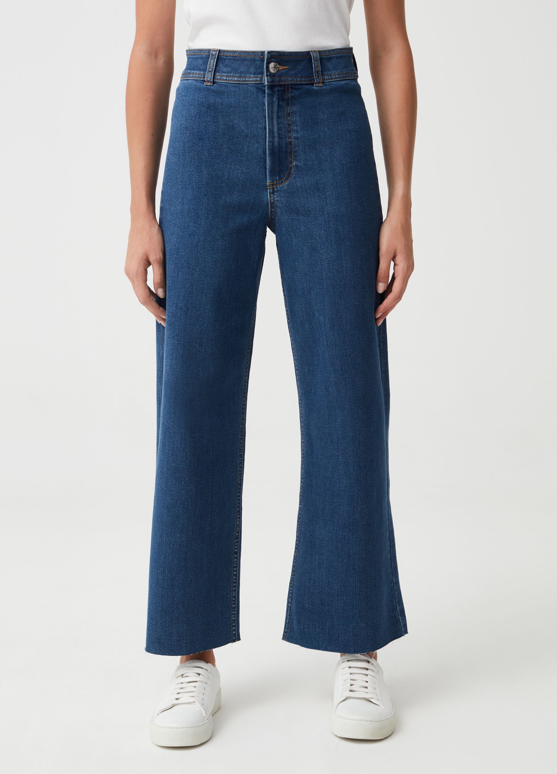 Jeans marine wide leg con orlo a vivo_1