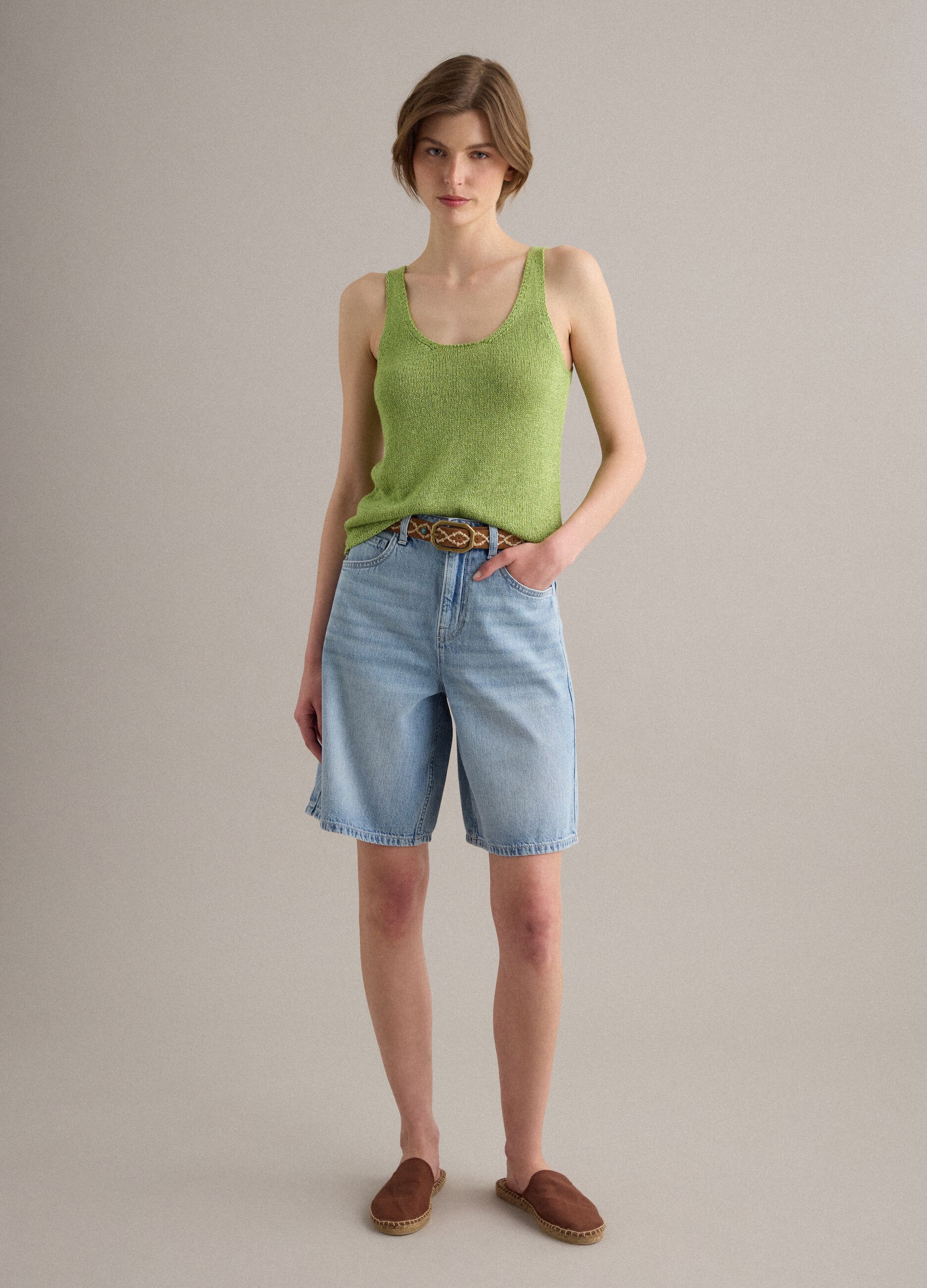 Green glitter viscose-blend tank top, regular fit