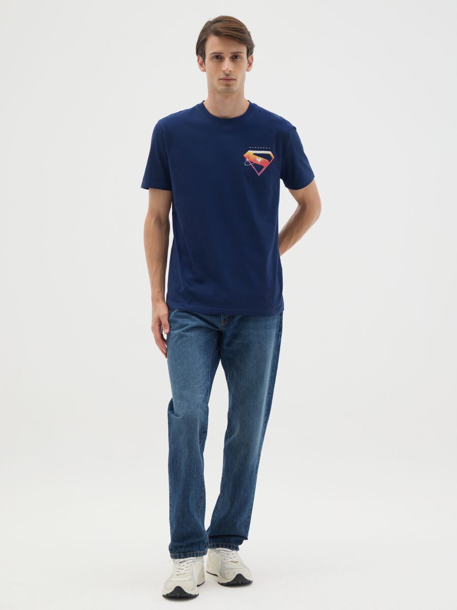 Men's Blue Pure Cotton T-shirt with Superman Print_1