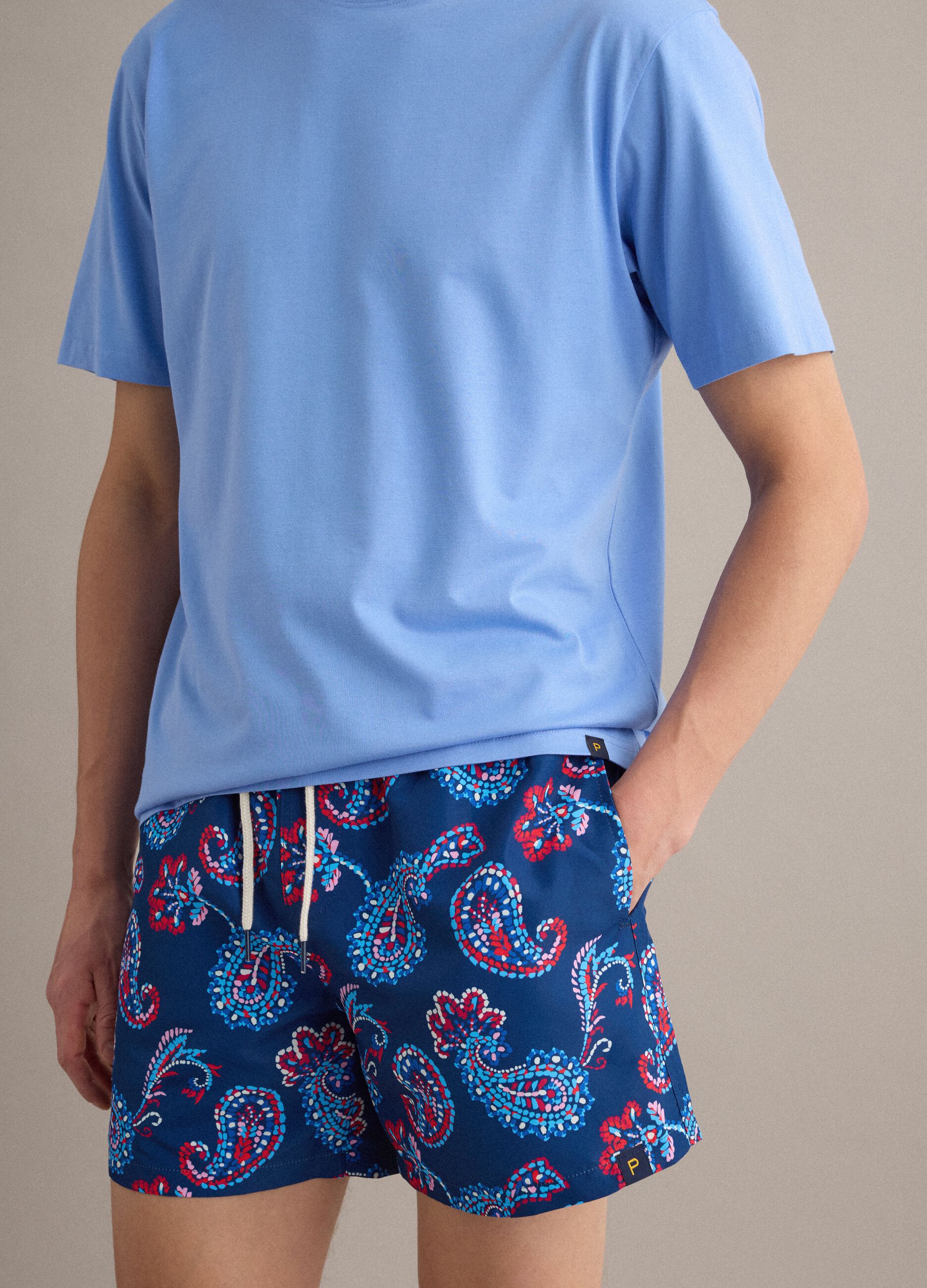 Blue paisley-print swim shorts