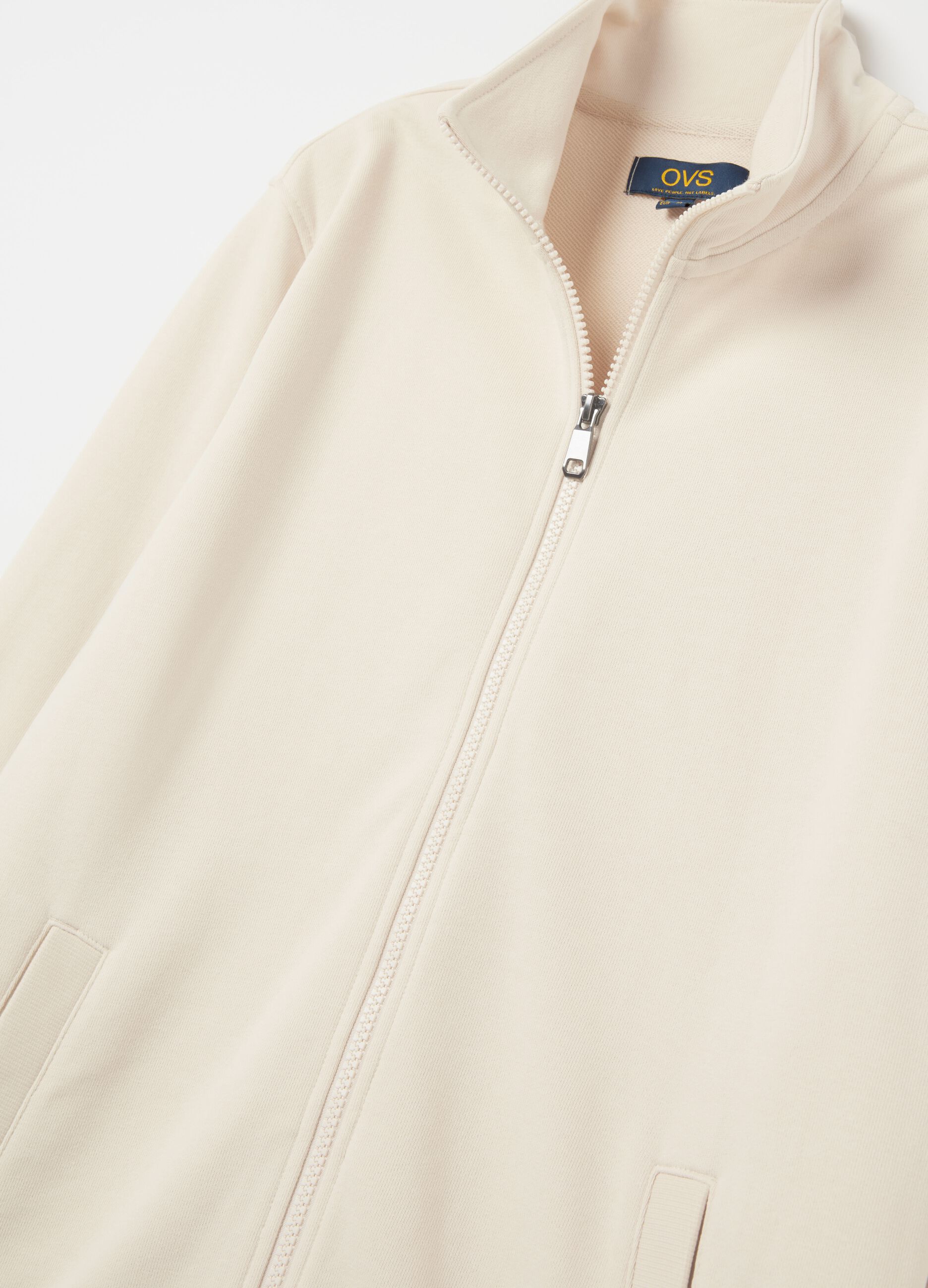 Fullzip in French Terry a collo alto Bianco panna da Uomo OVS