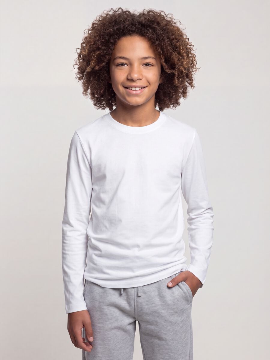 White long-sleeve T-shirt in pure organic cotton, regular fit, for boys_0