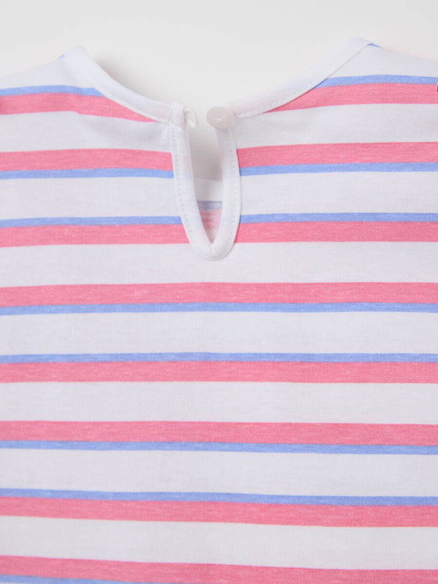 Purple and pink striped cotton T-shirt with print_3
