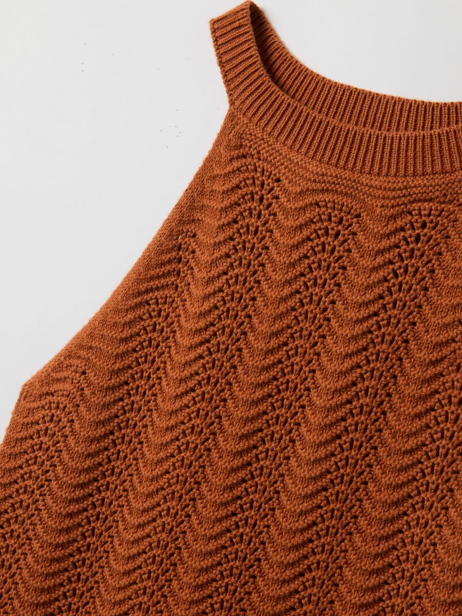 Regular fit orange pure cotton tank top with mesh texture_5