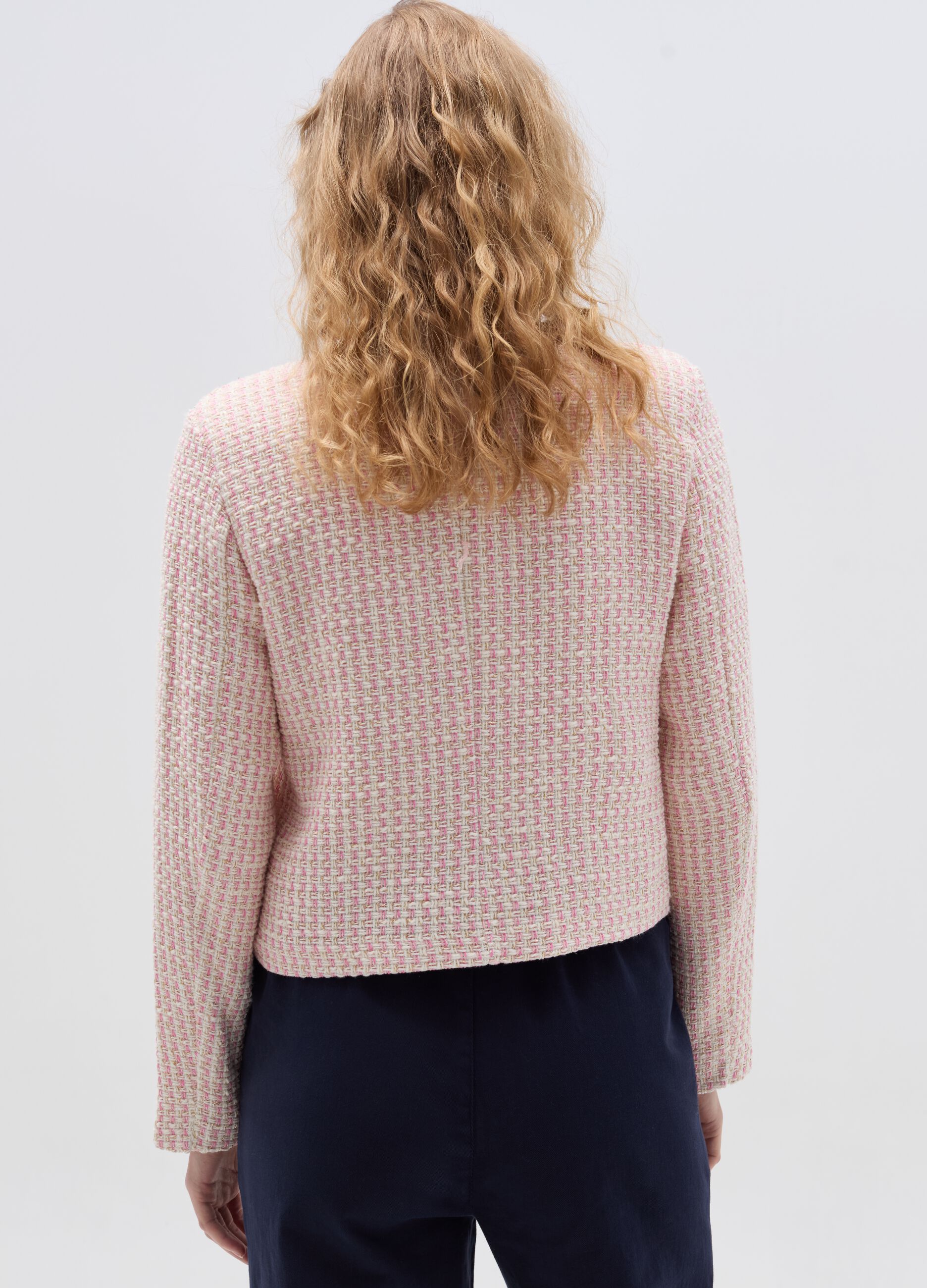 Short jacket with two-tone weave