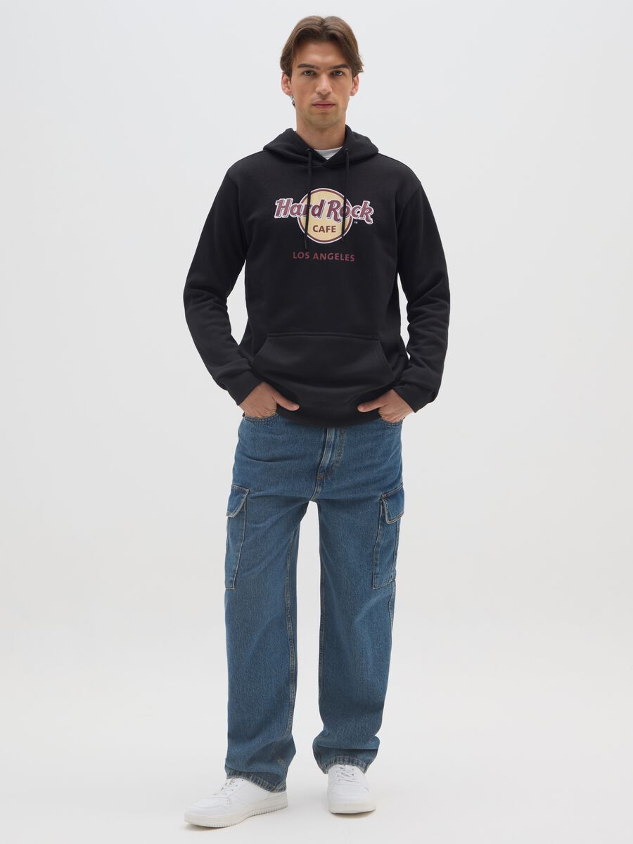 Black cotton blend hoodie with Hard Rock Cafe print_1