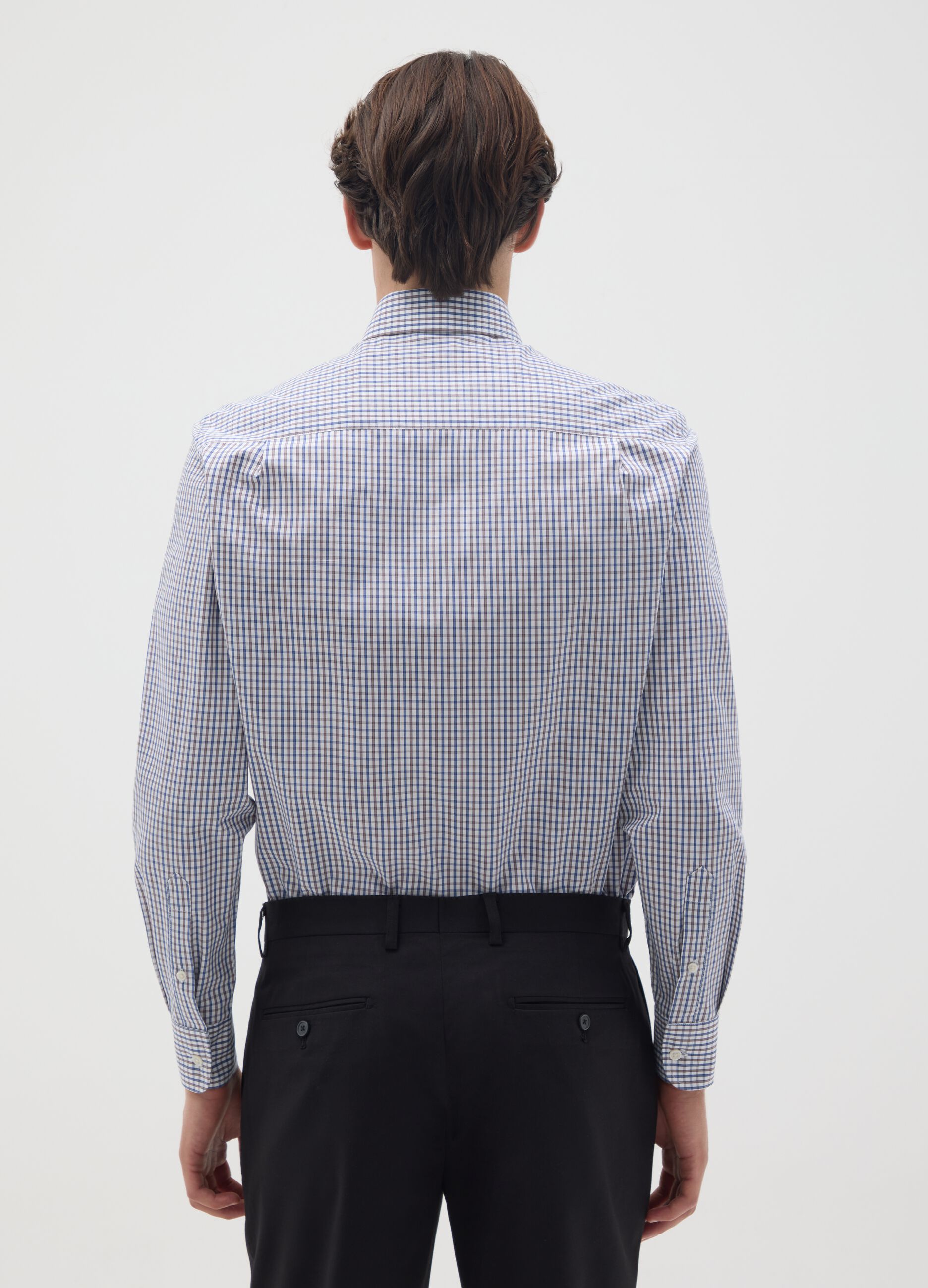 Blue cotton blend regular fit shirt