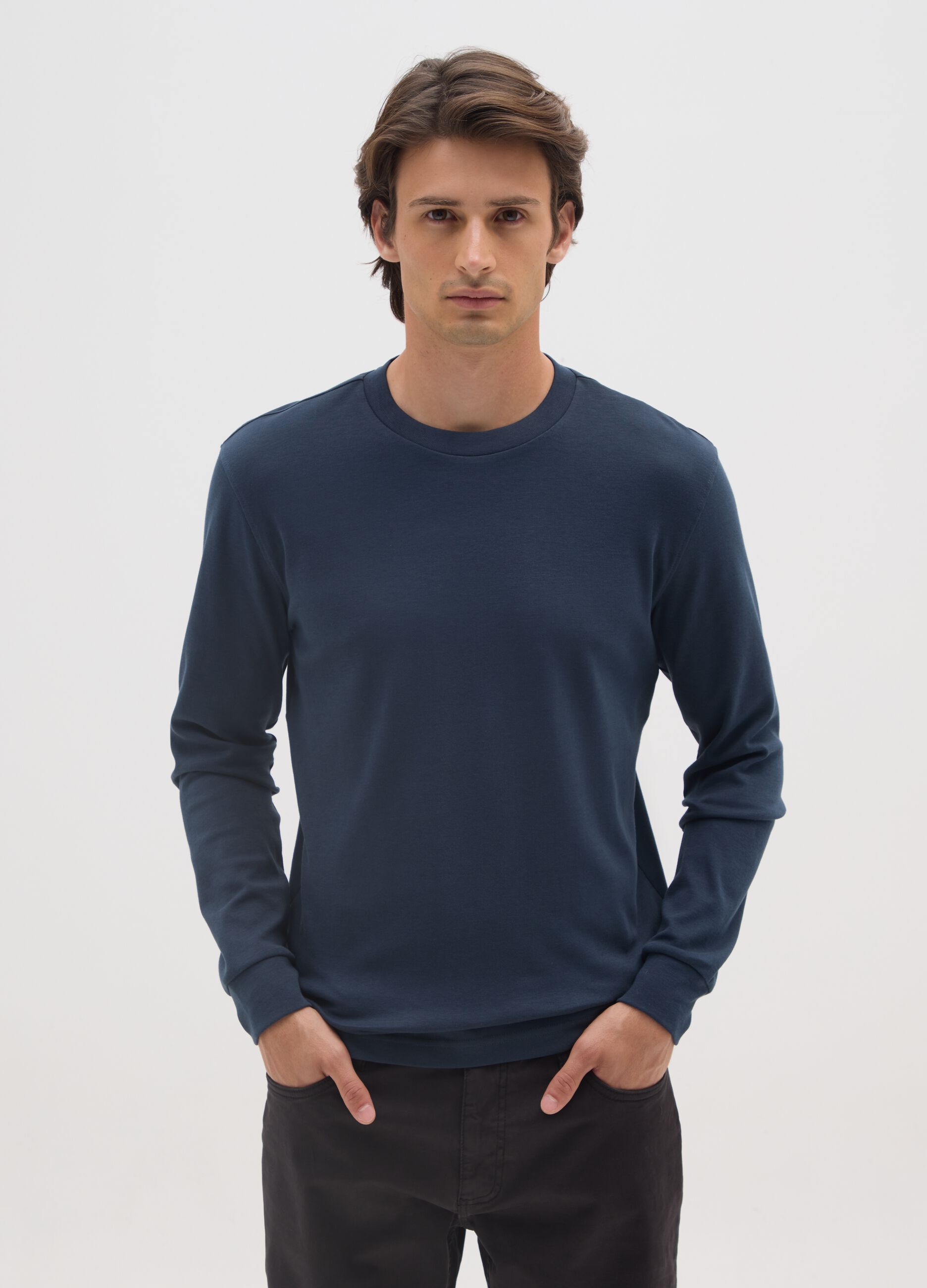 Blue regular fit pure cotton sweater