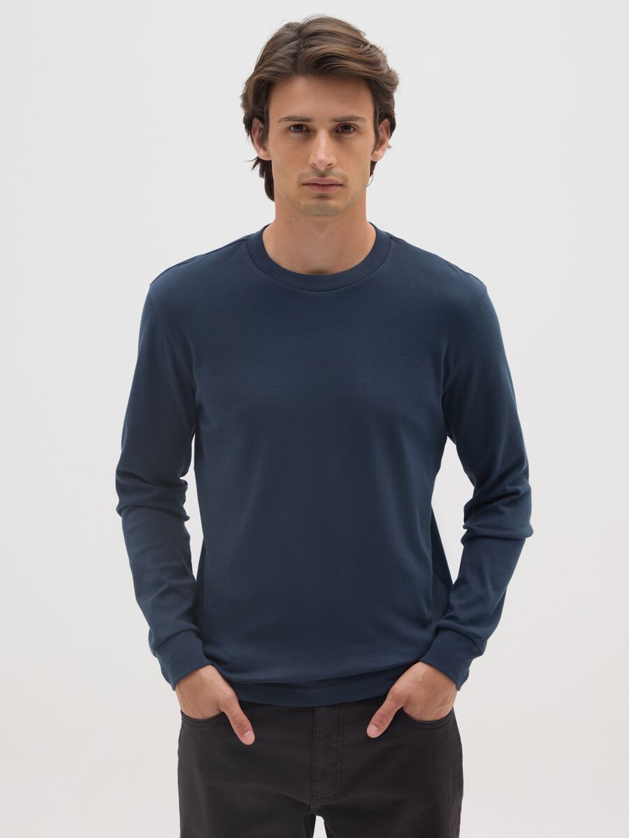 Maglia a maniche lunghe da ragazzo in puro cotone blu _0