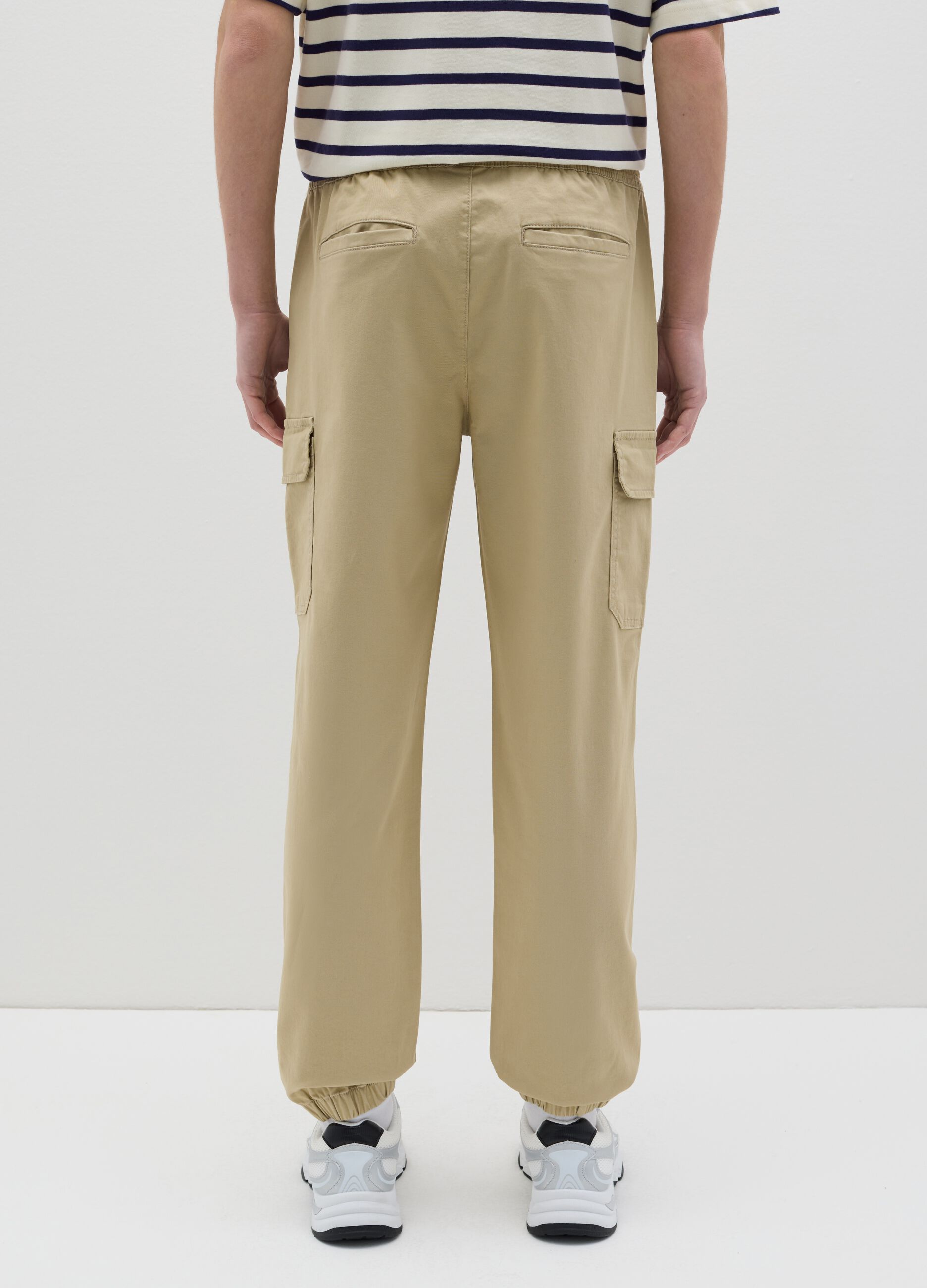 Beige cargo joggers with drawstring