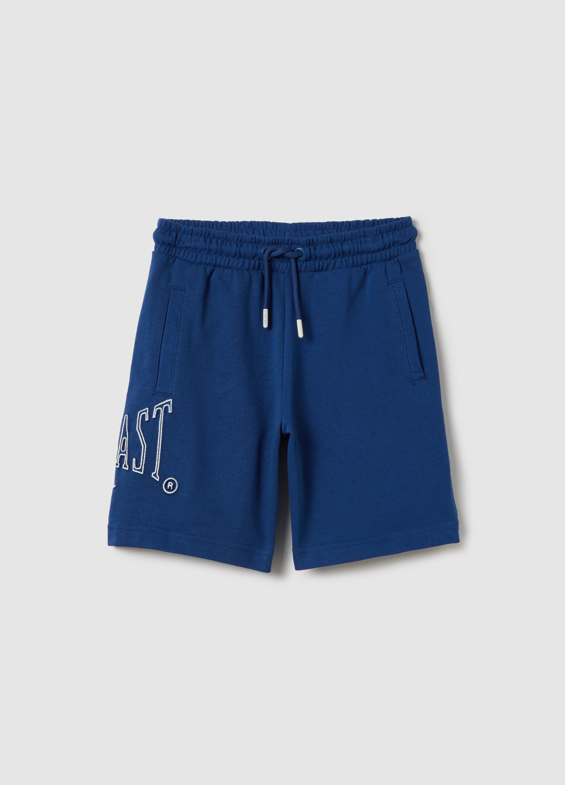 Blue Bermuda joggers with logo print and drawstring