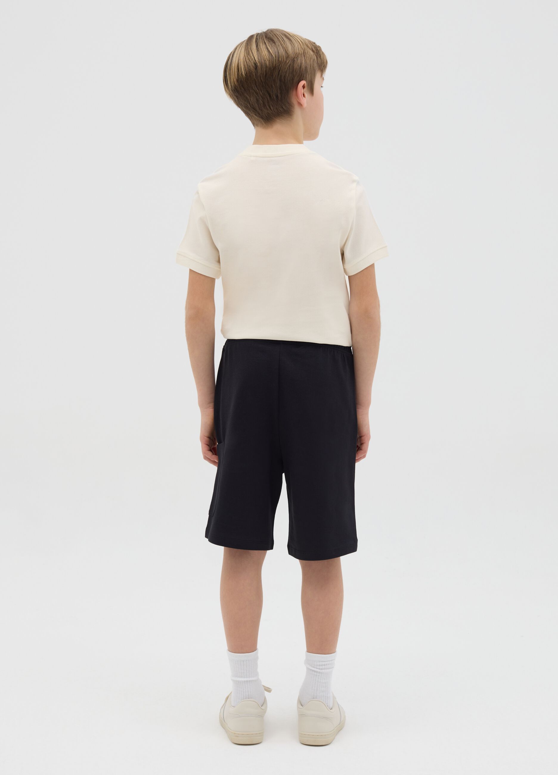 Blue cargo Bermuda joggers in cotton with drawstring