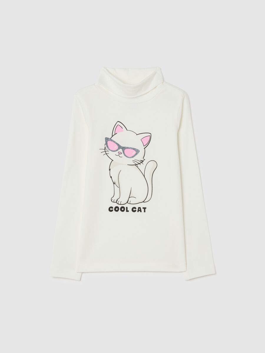 Girls' white stretch cotton t-shirt with print_0