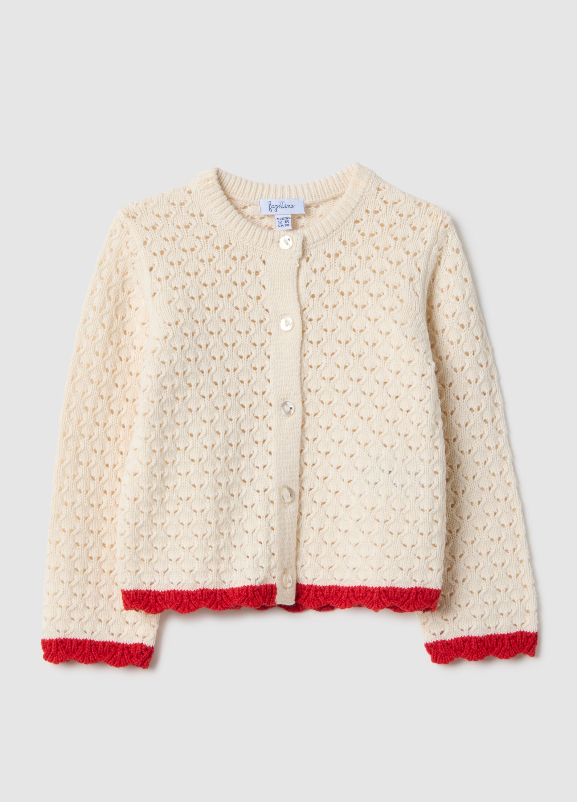 Beige pure cotton regular fit cardigan for girls