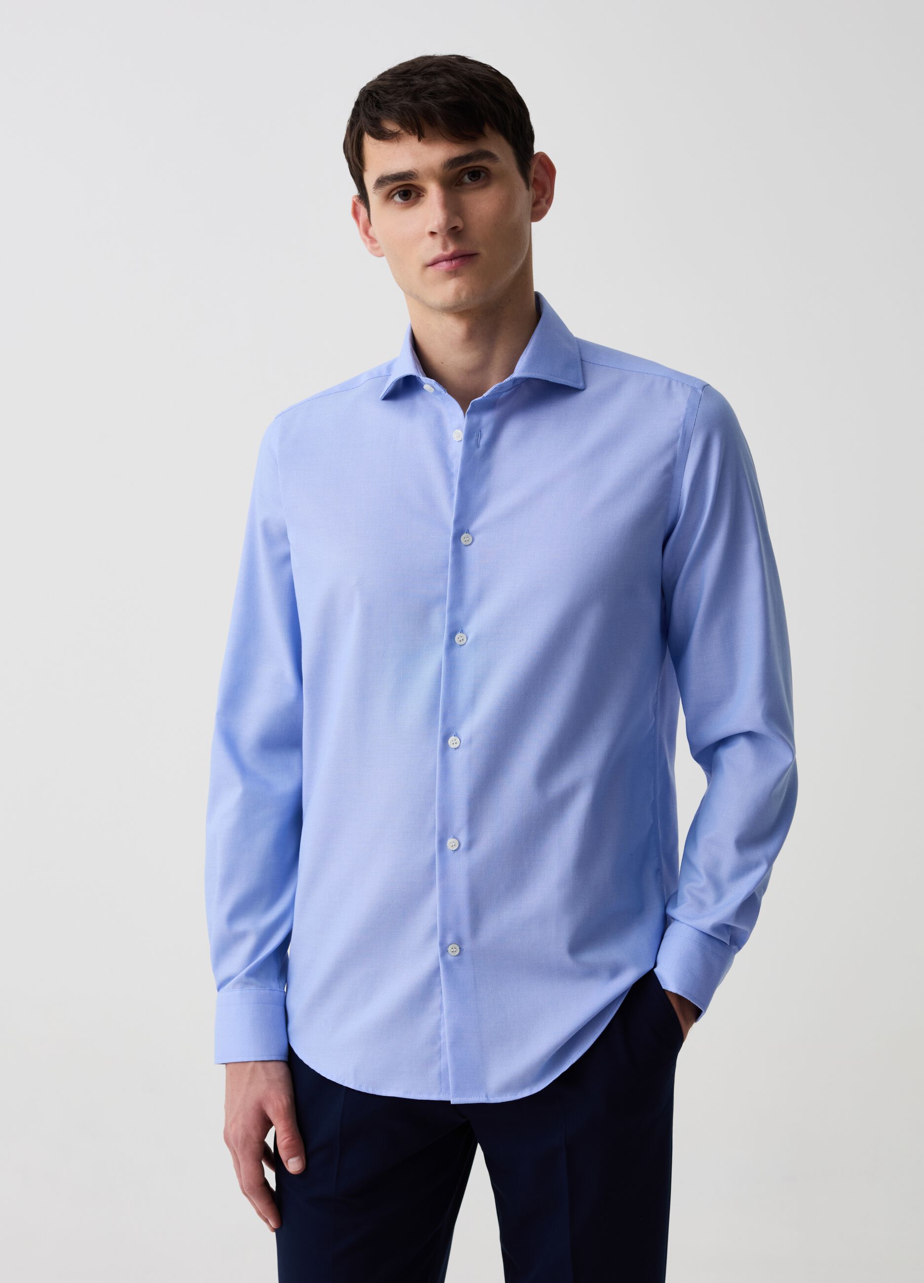 Camicia slim fit in oxford no stiro