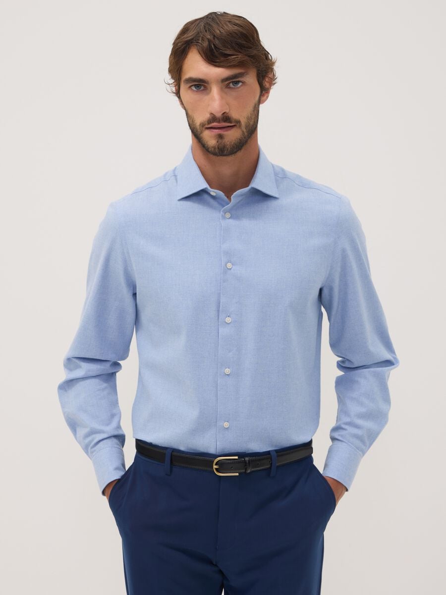 Camicia azzurra in twill di puro cotone regular fit_0