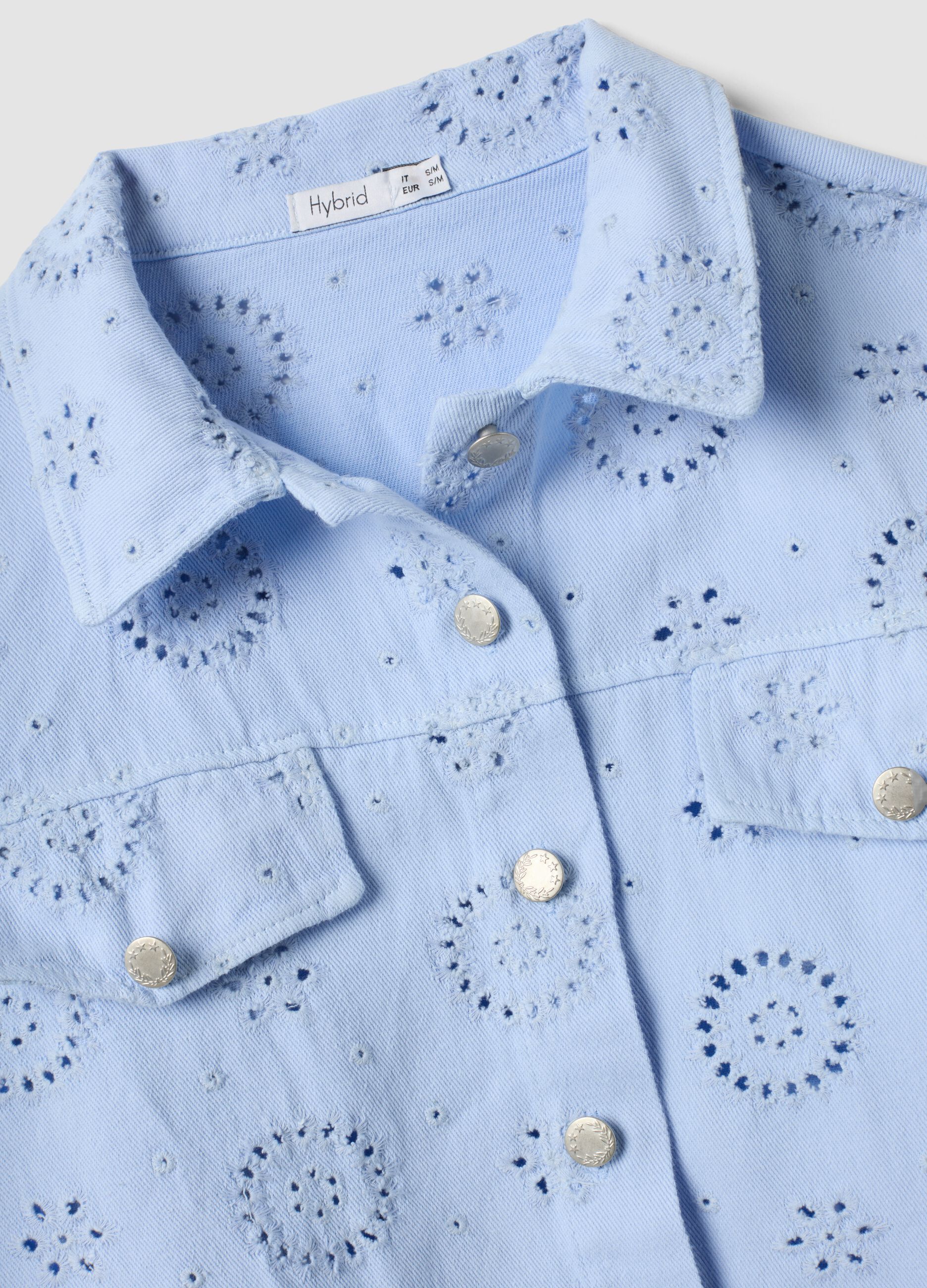 Sky-blue pure cotton broderie anglaise jacket