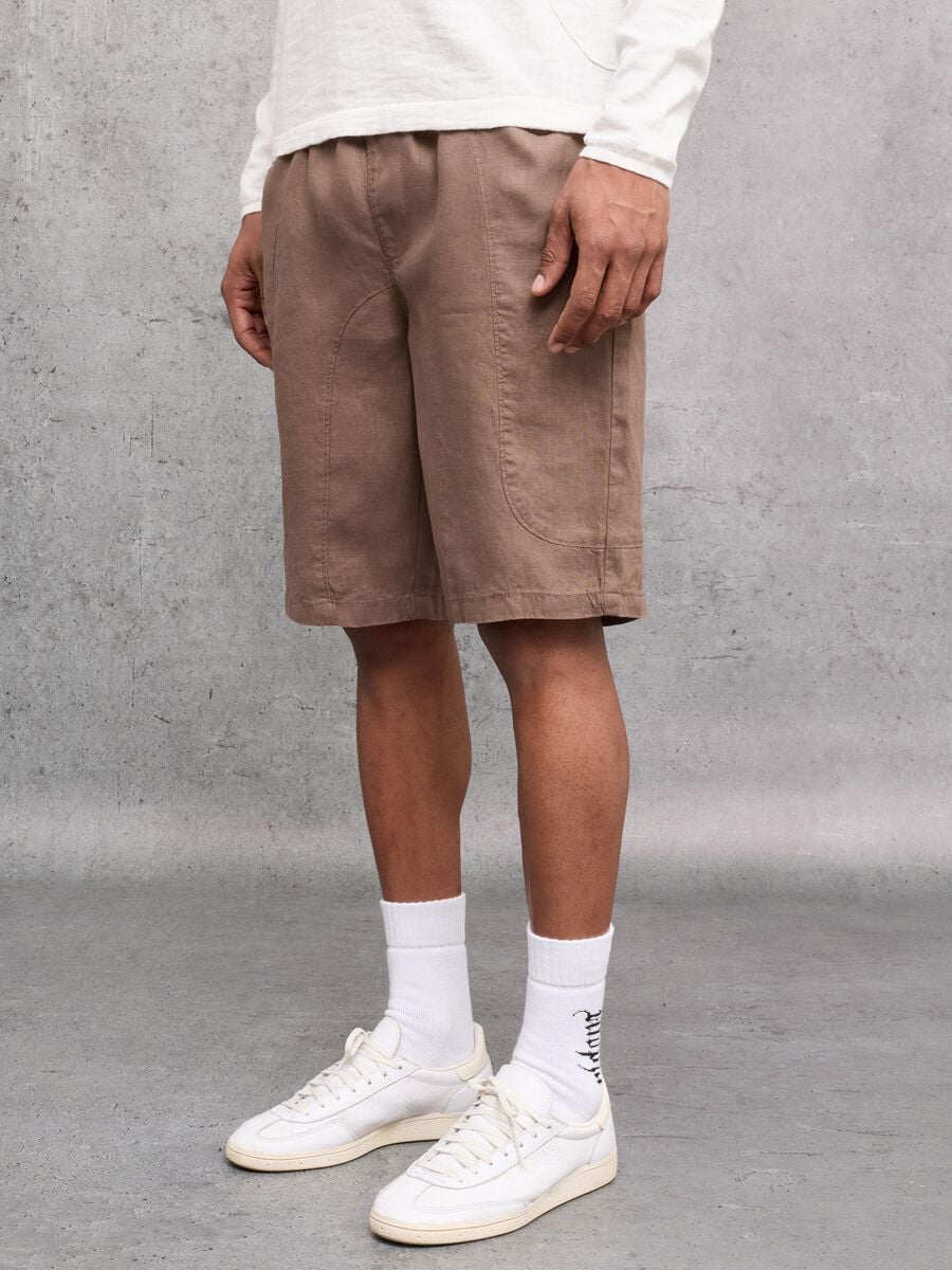 100% Linen Shorts Mocha_1