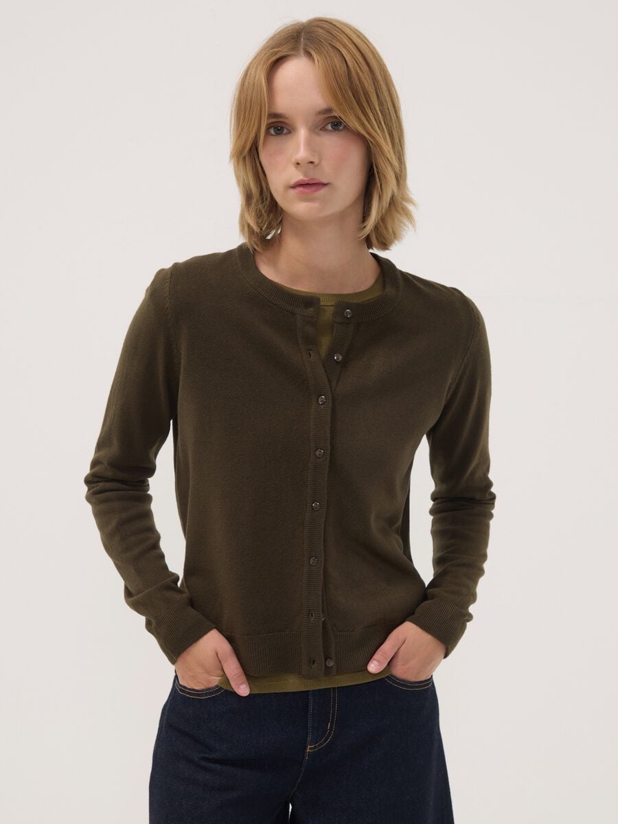 Cardigan verde girocollo regular fit con bottoni_0