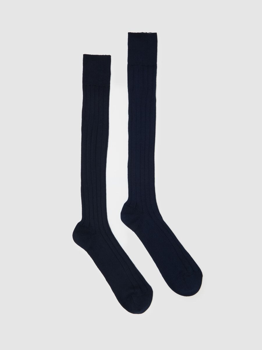 Long flat ribbed cotton socks_0
