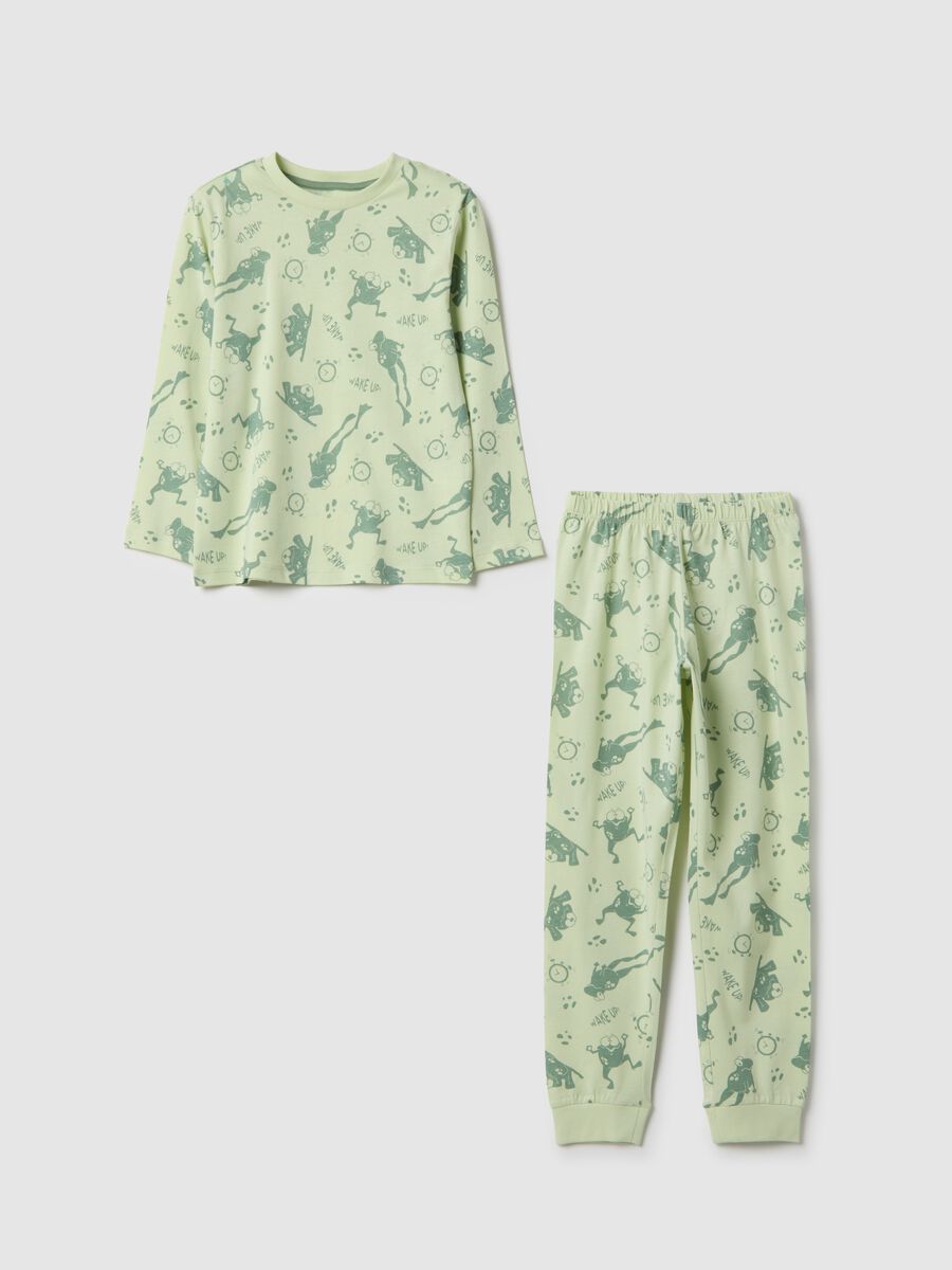 Children's regular fit green pure cotton pyjamas with prints_0
