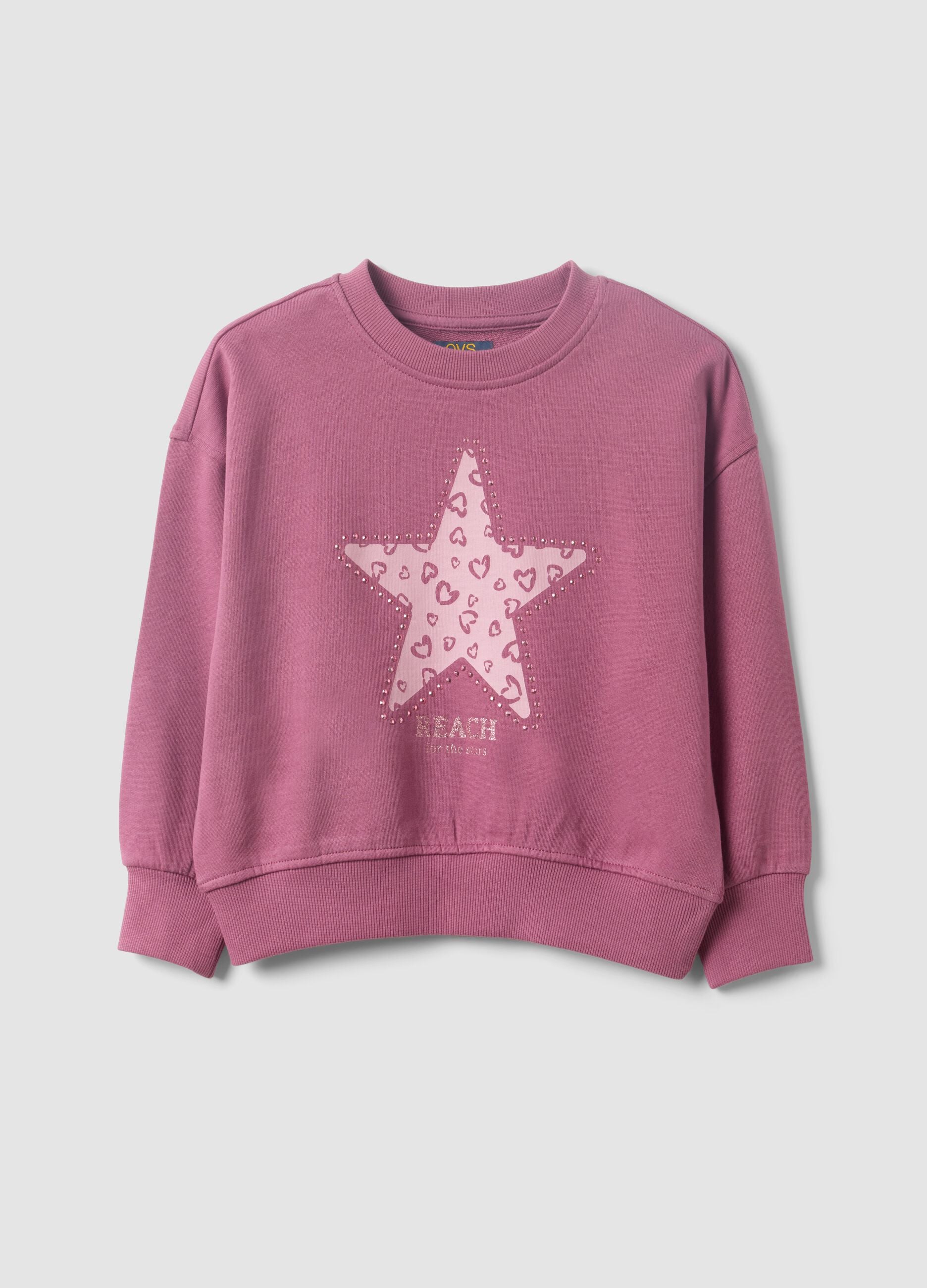Purple pure cotton sweatshirt with star print, regular fit for girls