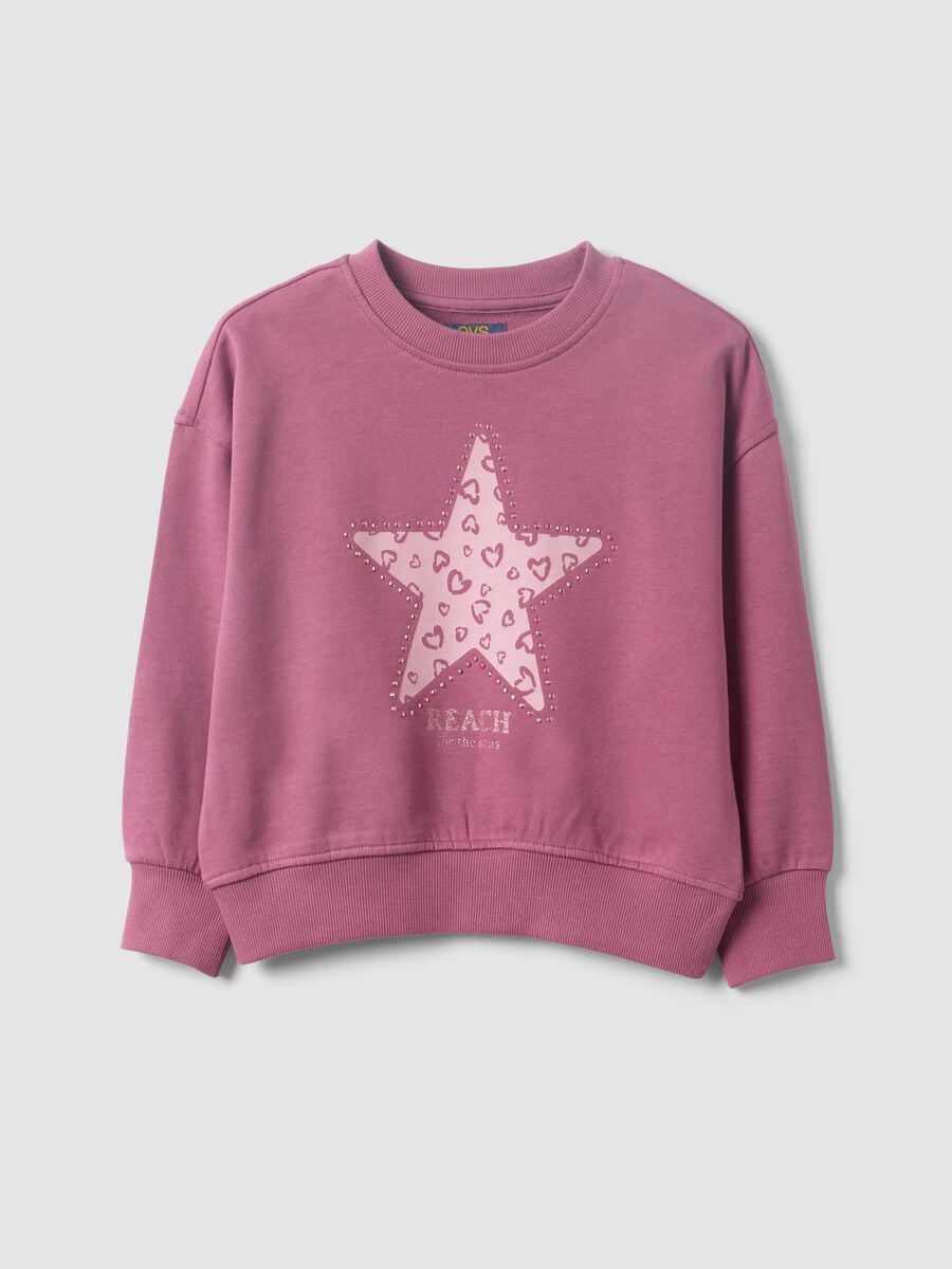 Felpa viola in puro cotone con stampa stella regular fit per bambina_0