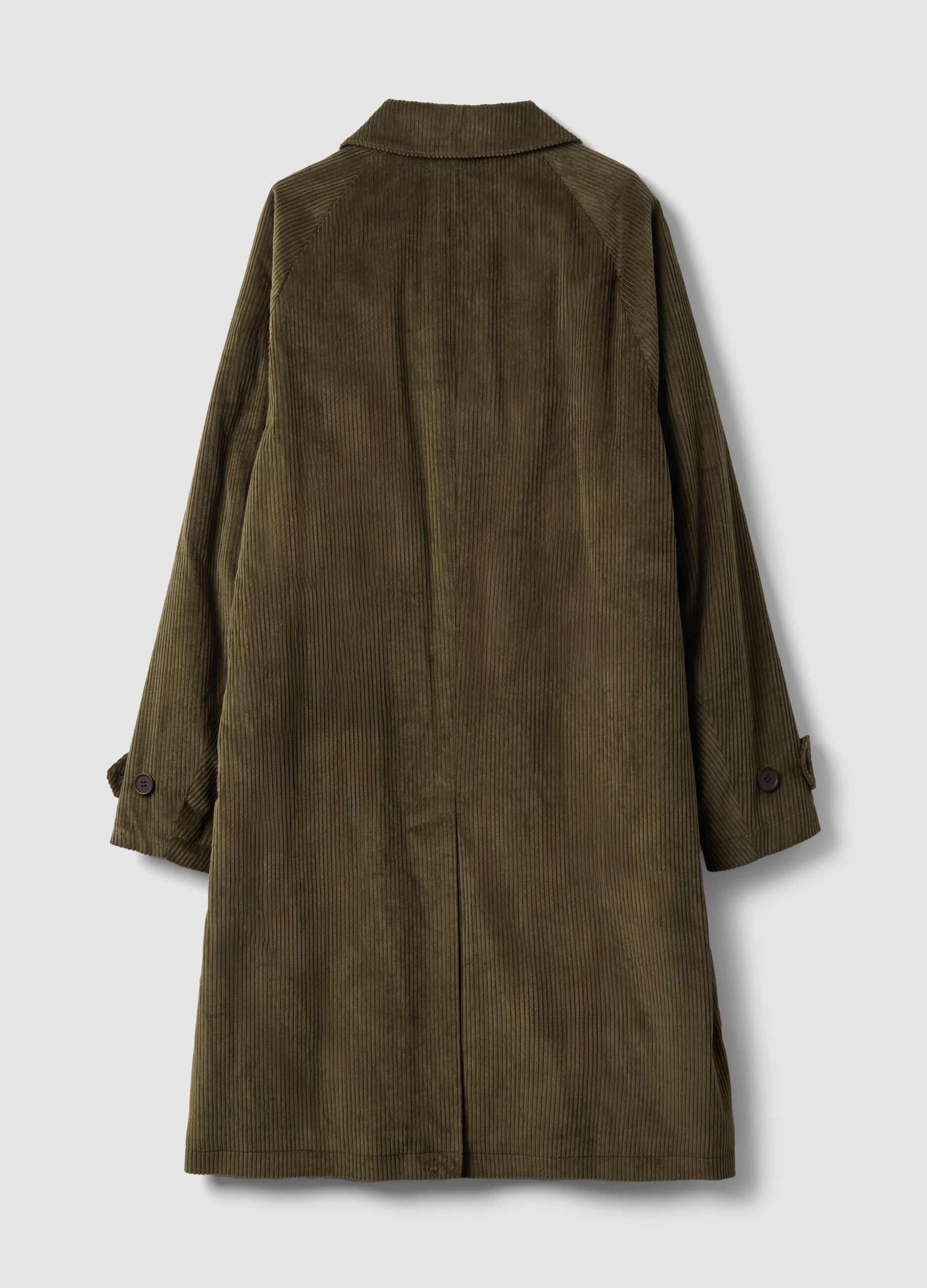 Cappotto lungo verde in puro cotone a righe