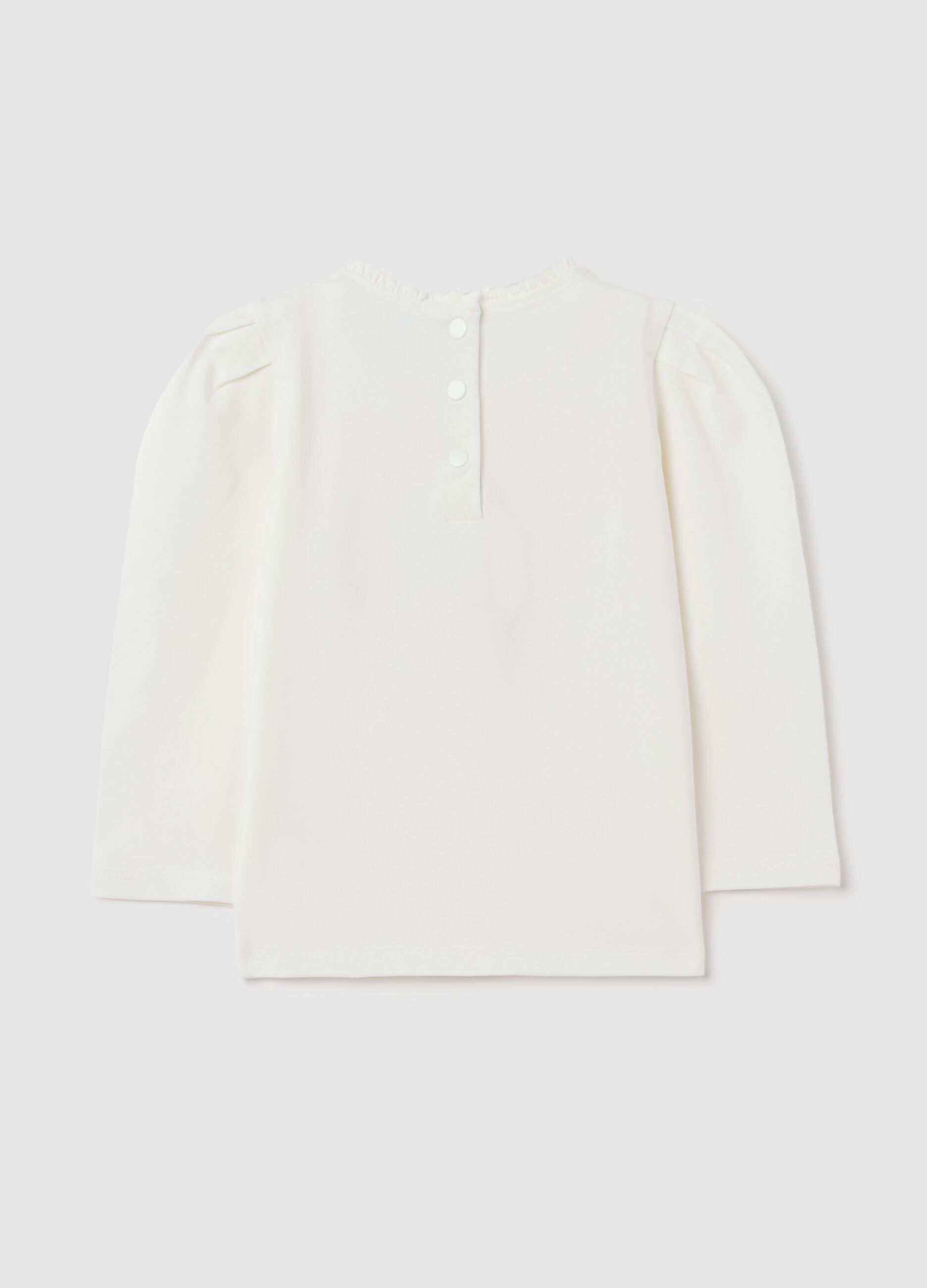 Maglietta da bambina in cotone bianco regular fit con orsetto