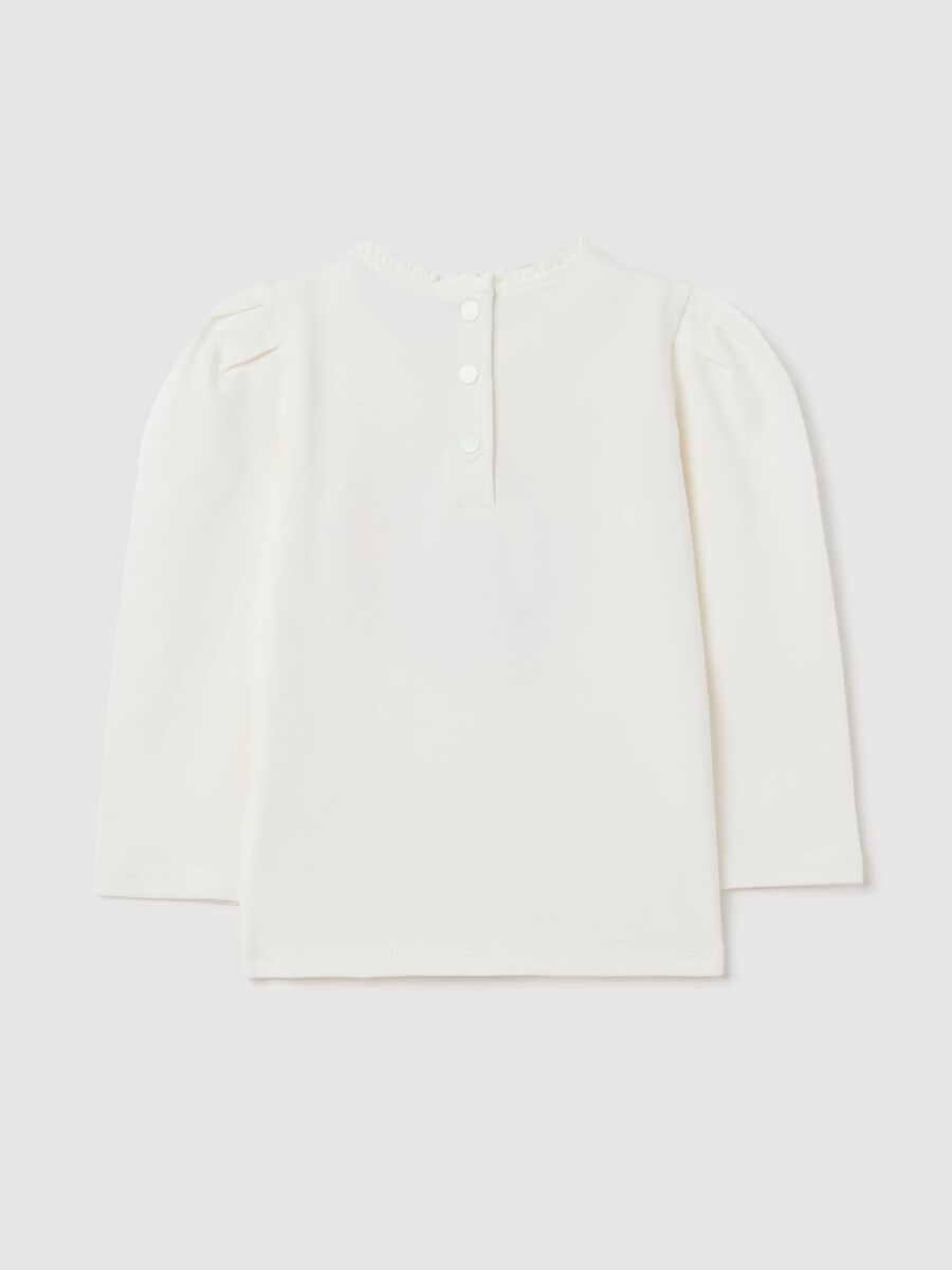 Maglietta da bambina in cotone bianco regular fit con orsetto_1