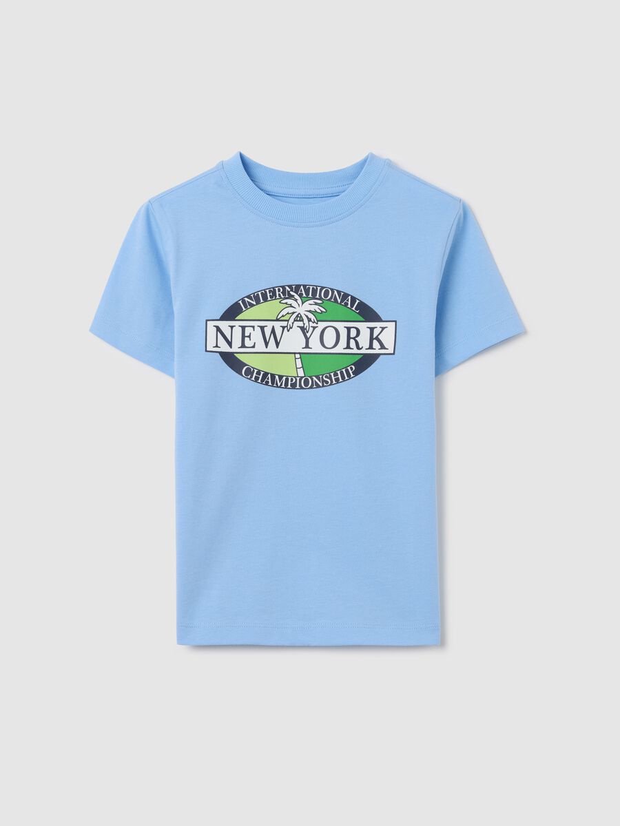 Light blue cotton T-shirt with lettering print_0