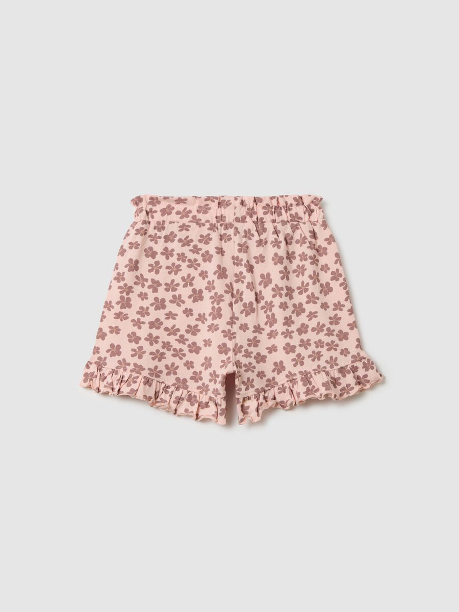 Girl's pure cotton pink regular fit shorts with ruffles_1