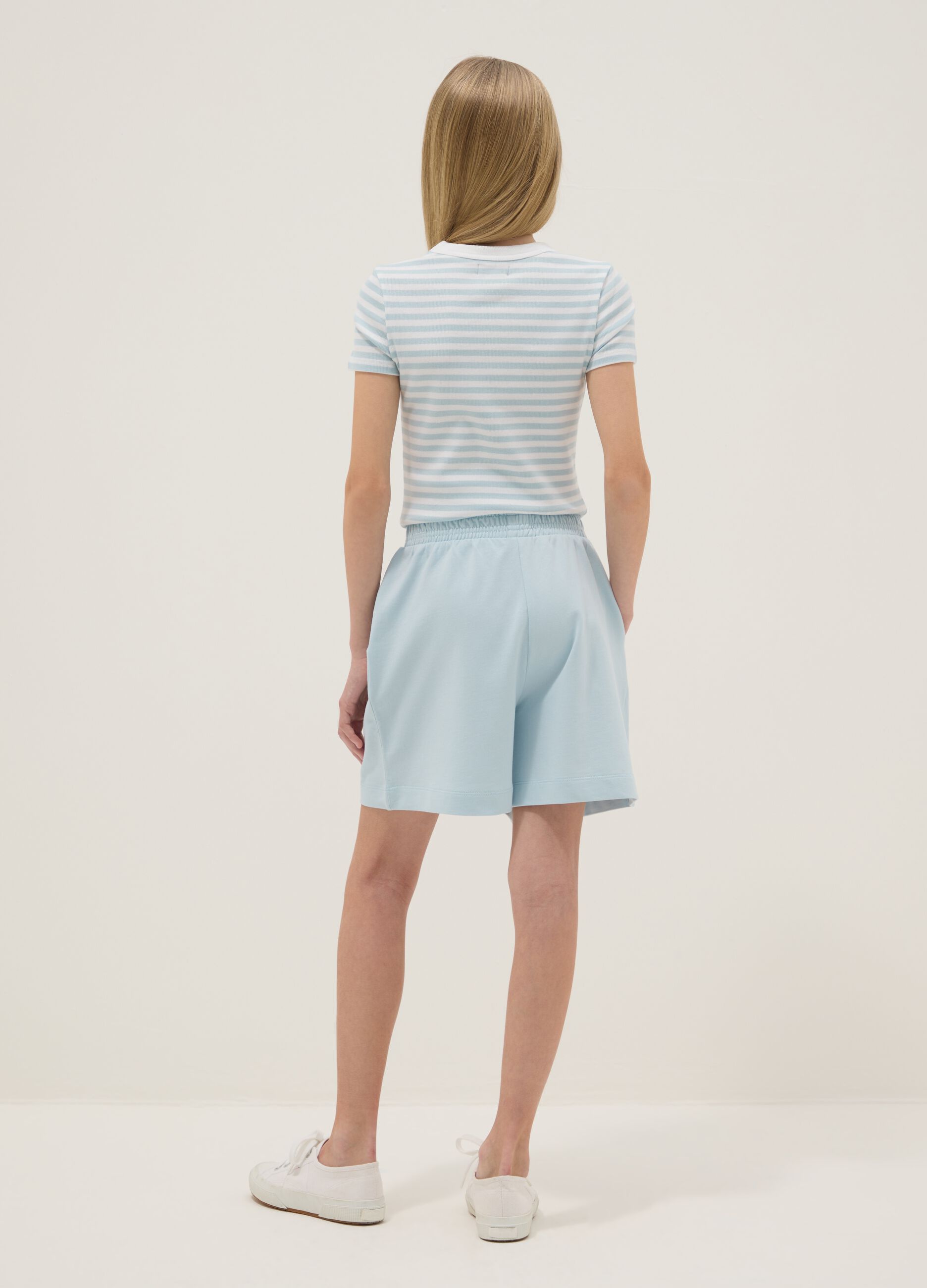 Girls' blue pure cotton oversized fit shorts