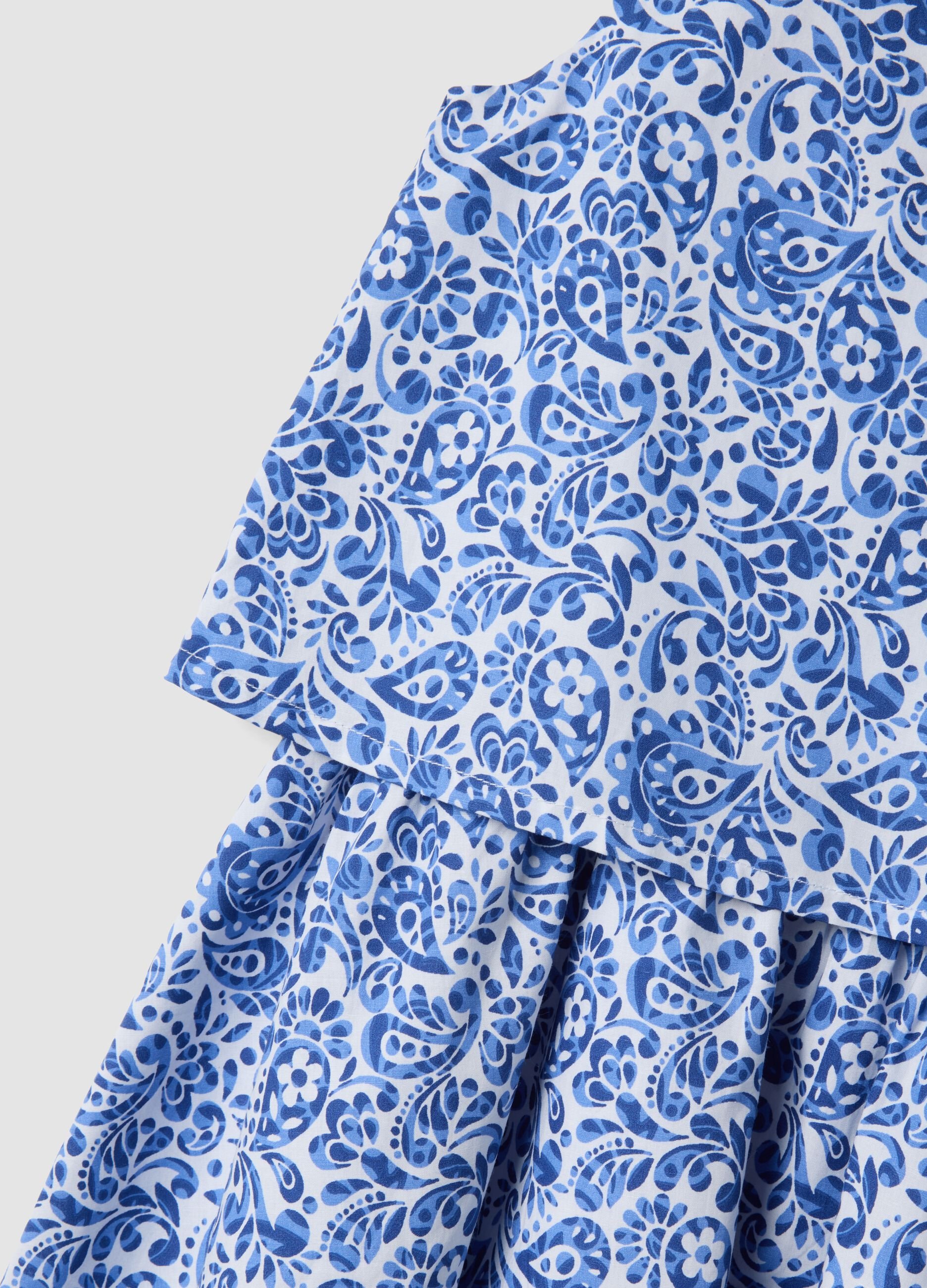 Blue pure cotton mini dress with floral print