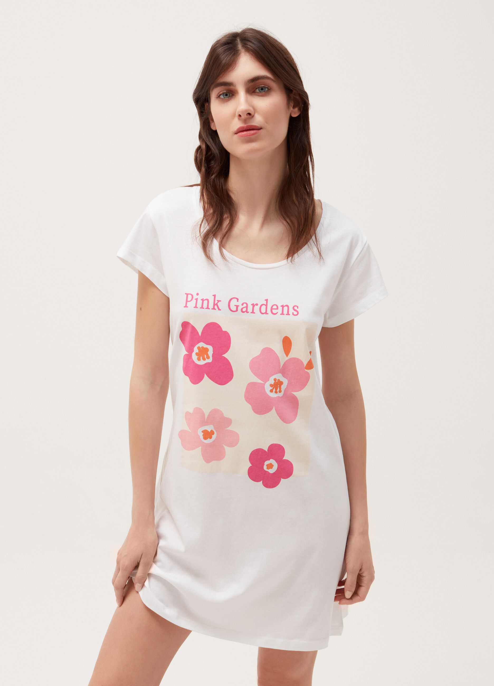 Camicia da notte in cotone con stampa fiori
