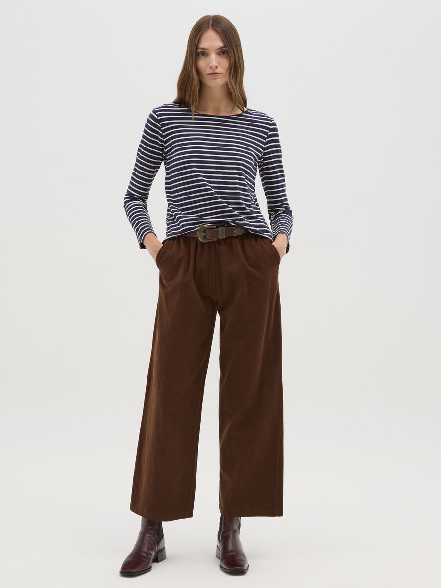 Pantaloni marroni in puro cotone con vita elasticizzata_0