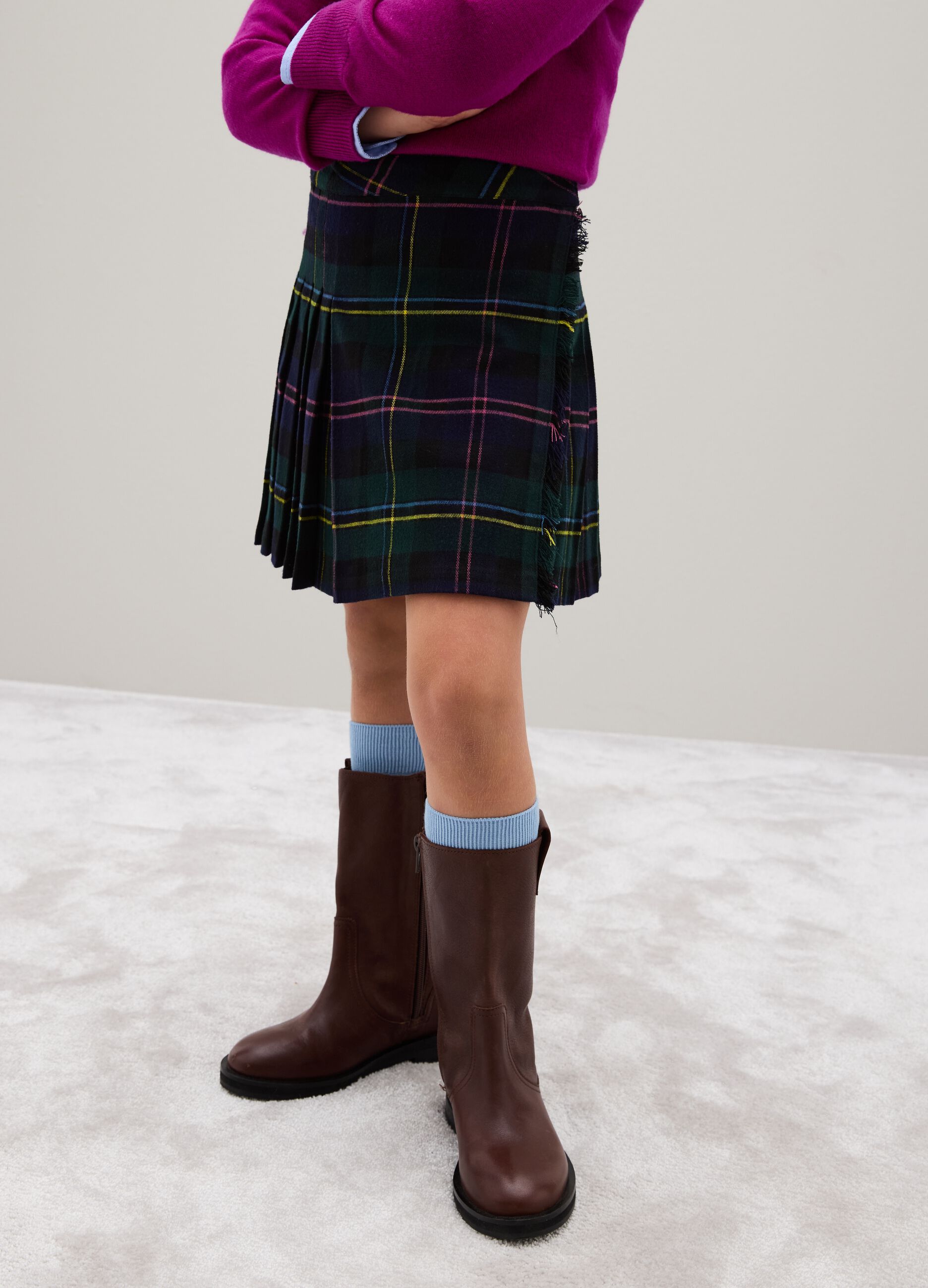 Multicolour regular fit flannel skirt for girls